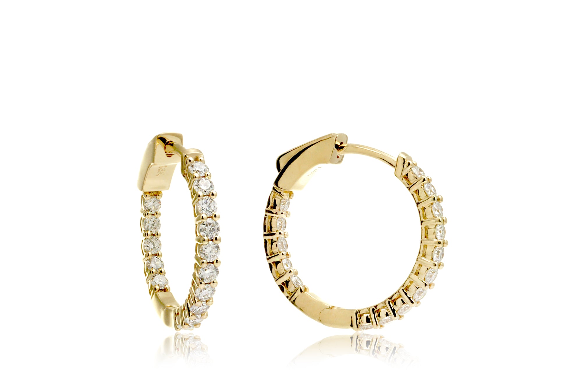 Inside out eternity diamond hoop earrings 3/4 inch 1 carat yellow gold