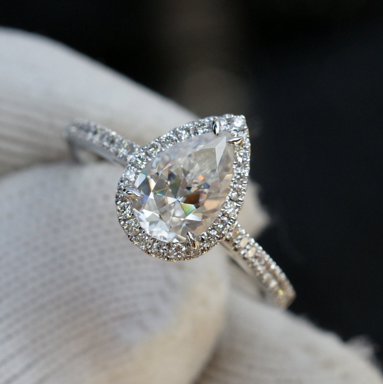 The Signature Pear Moissanite 9x6mm 18k White Gold
