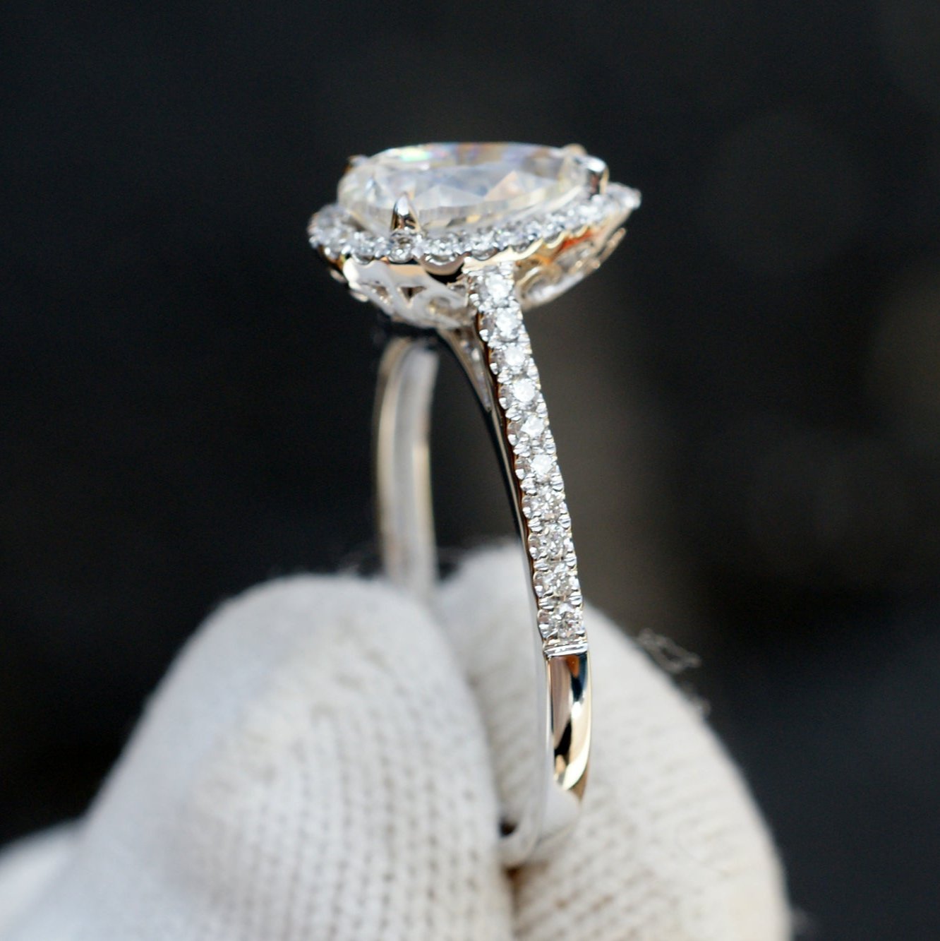 The Signature Pear Moissanite 9x6mm 18k White Gold