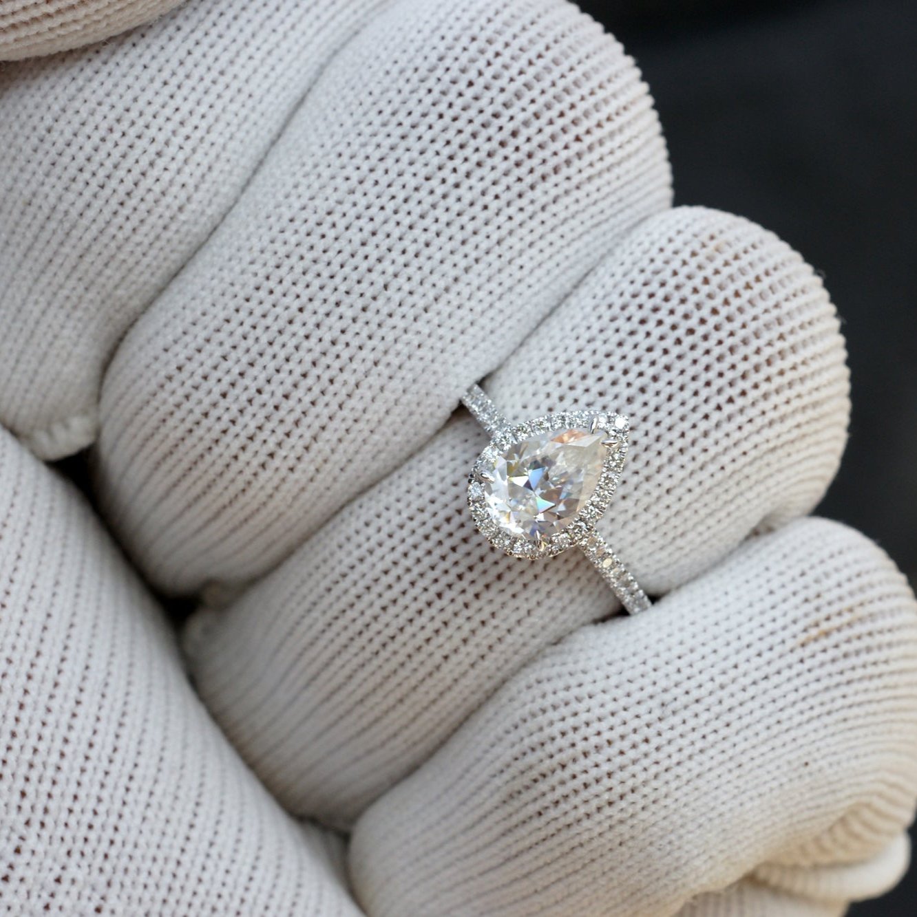 The Signature Pear Moissanite 9x6mm 18k White Gold