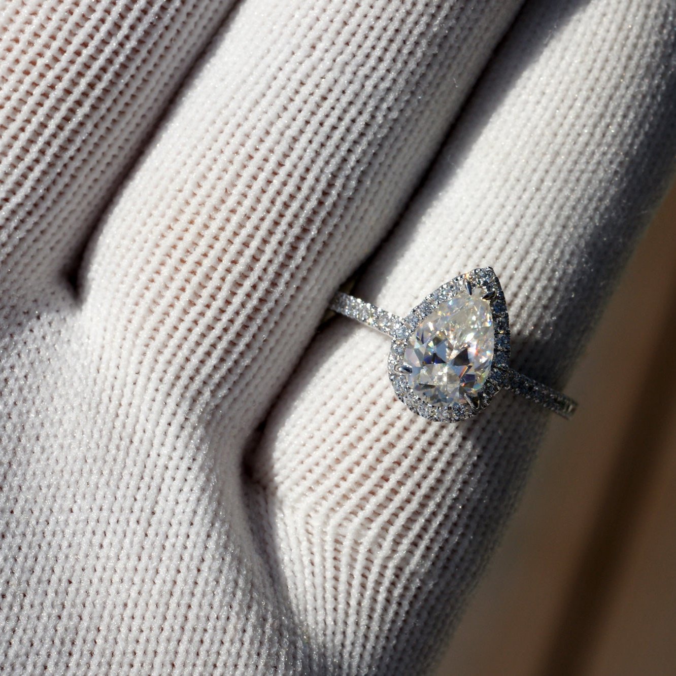 The Signature Pear Moissanite 9x6mm 18k White Gold