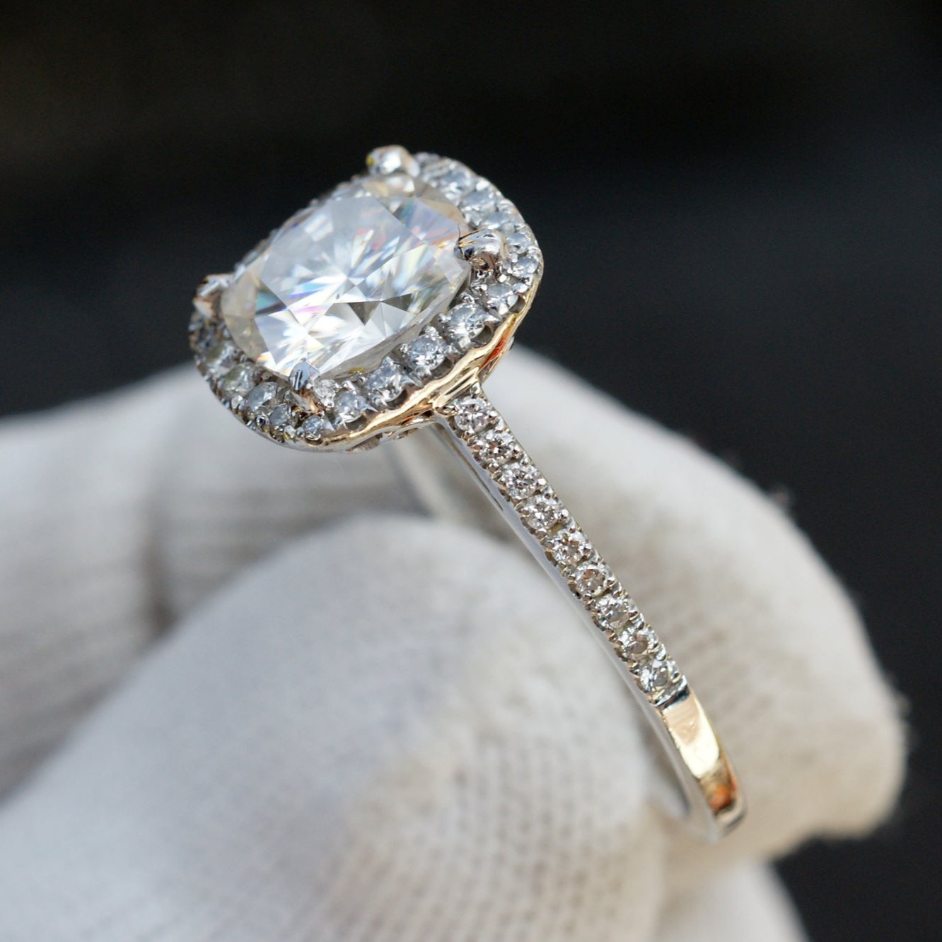 The Signature Cushion Moissanite 8x8mm 18k White Gold