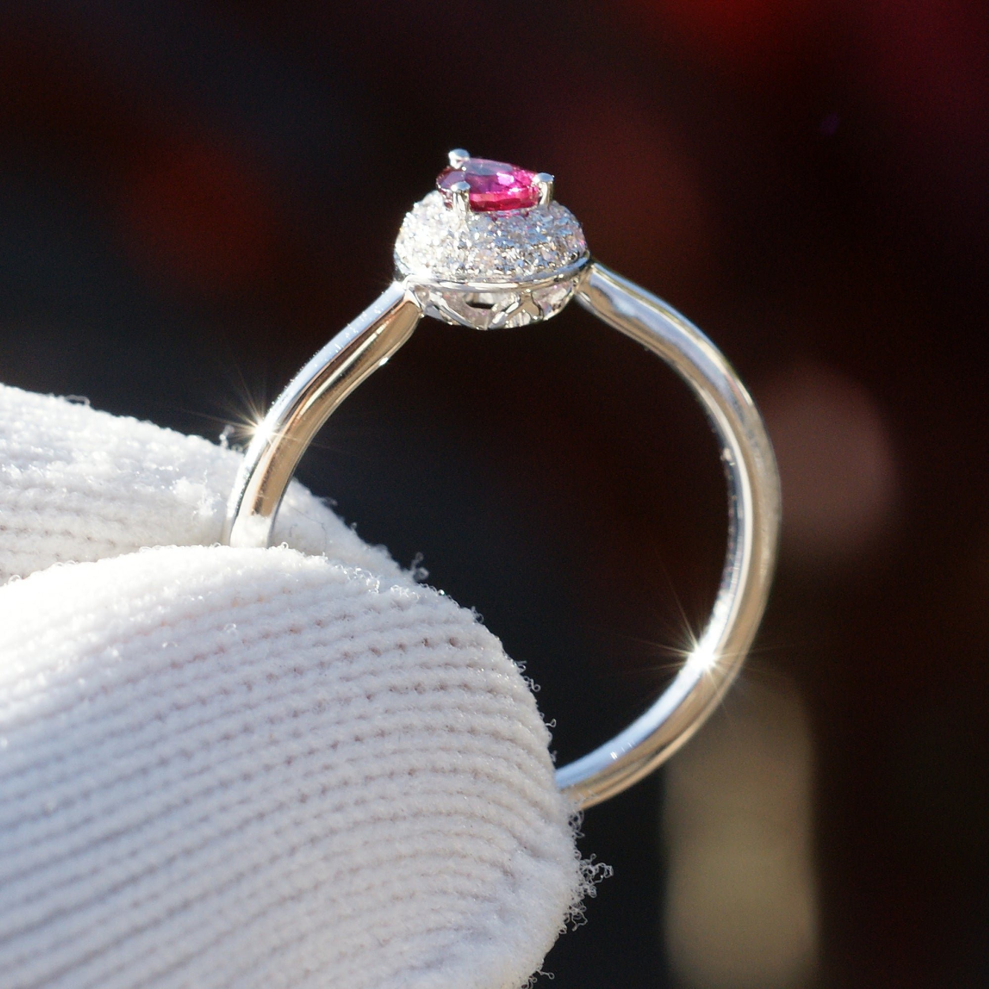 The Ophelia Pear Ruby Diamond Pave Halo Ring