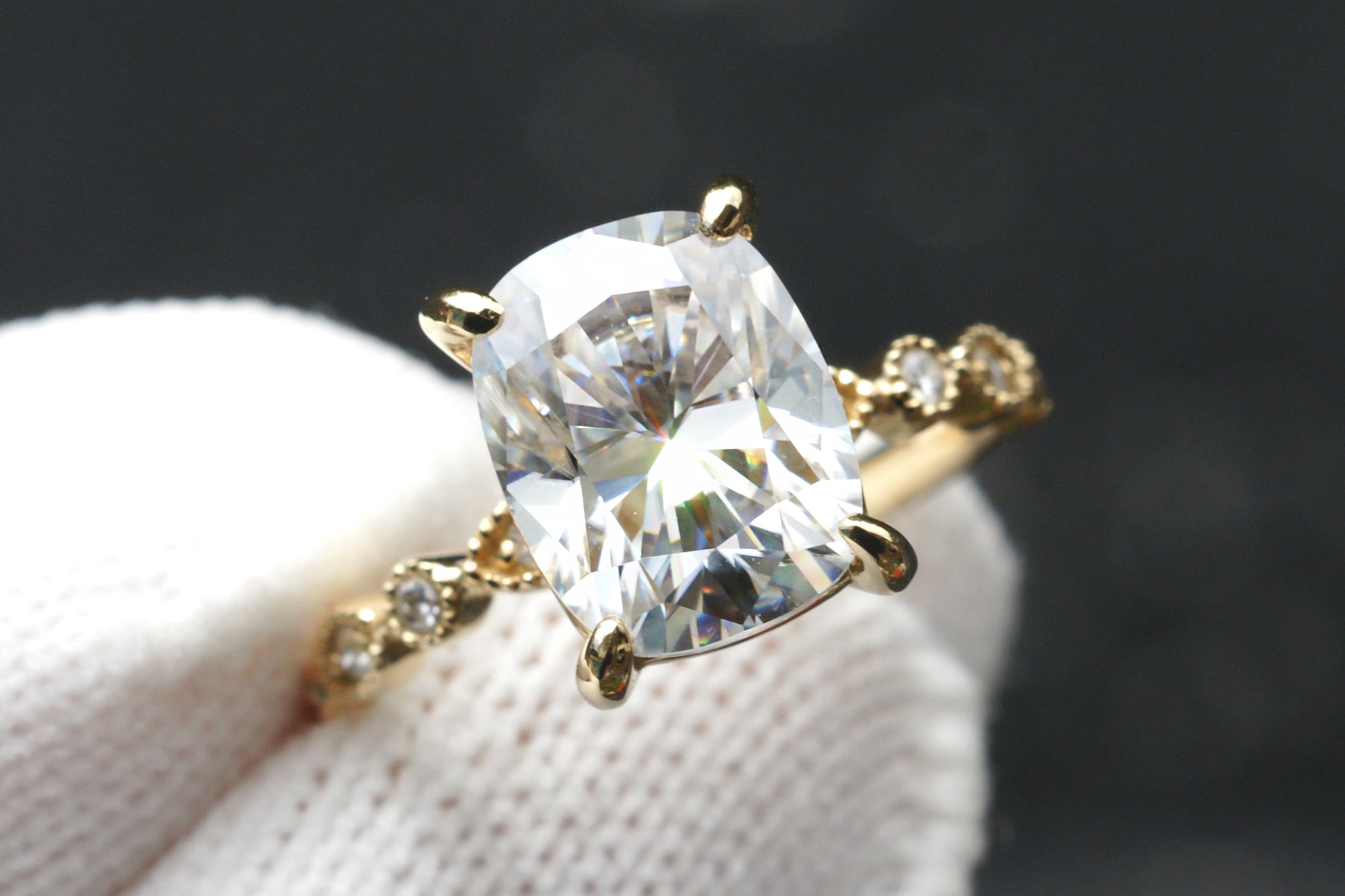 The Ivy Cushion Moissanite (10x8) 18k Yellow Gold