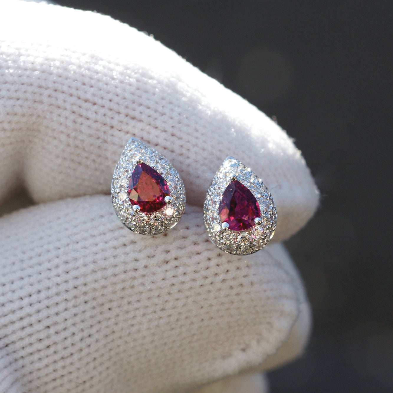 The Ophelia Pear Ruby Pave Earrings