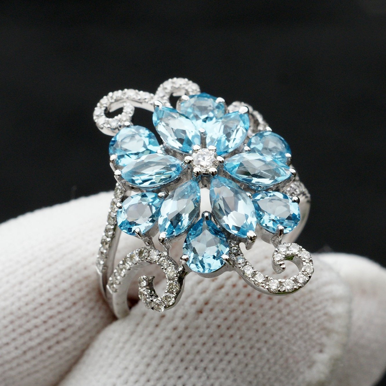 The Frozen Snow Flake Blue Topaz Ring - Cocktail Ring - Something Blue