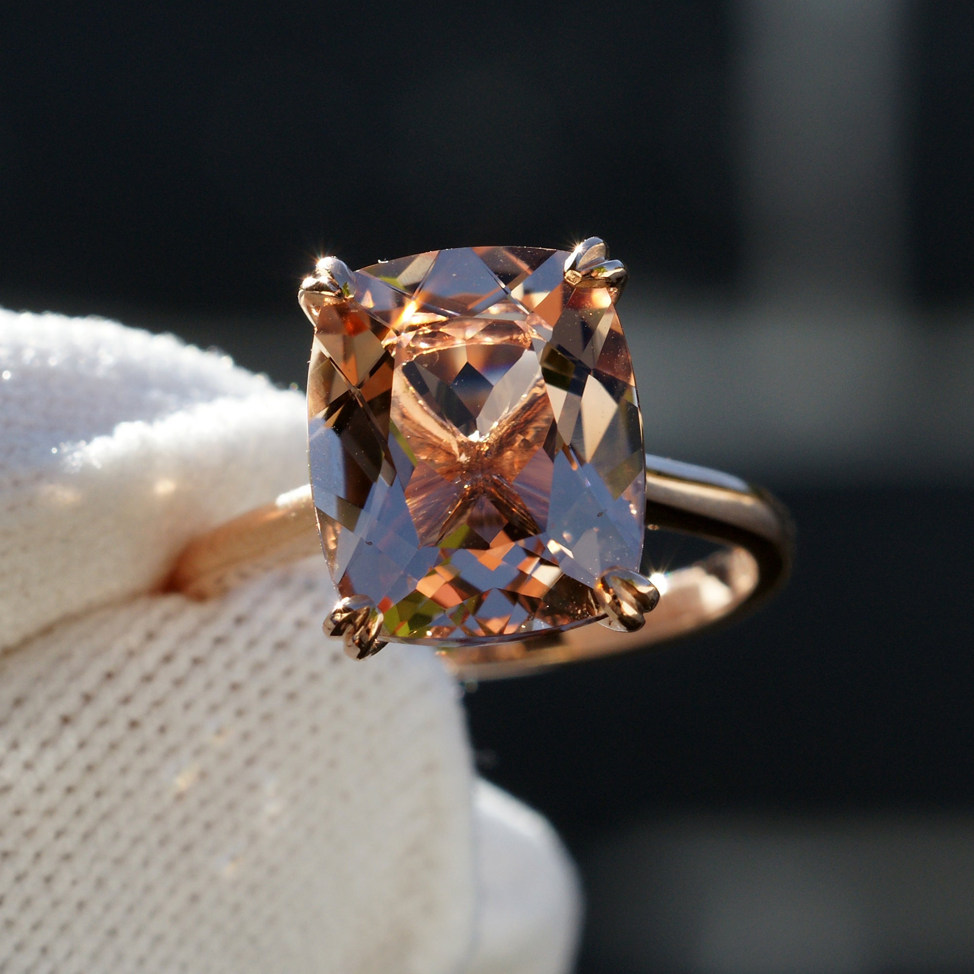The Emily Cushion Morganite Ring 12x10mm 14k Rose Gold