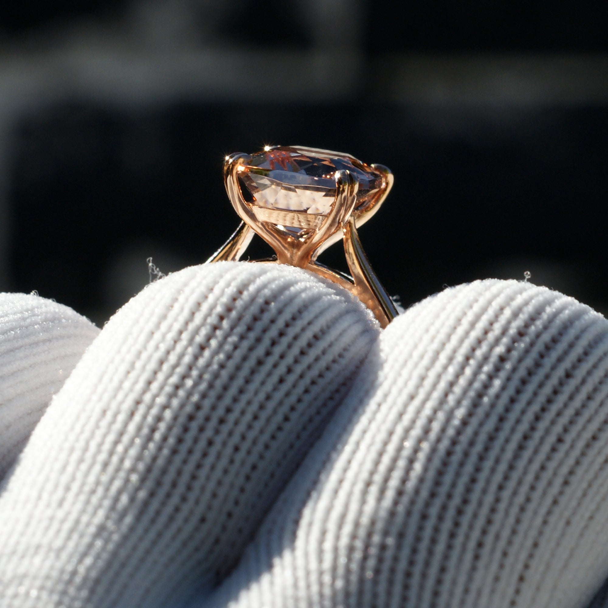 The Emily Cushion Morganite Ring 12x10mm 14k Rose Gold