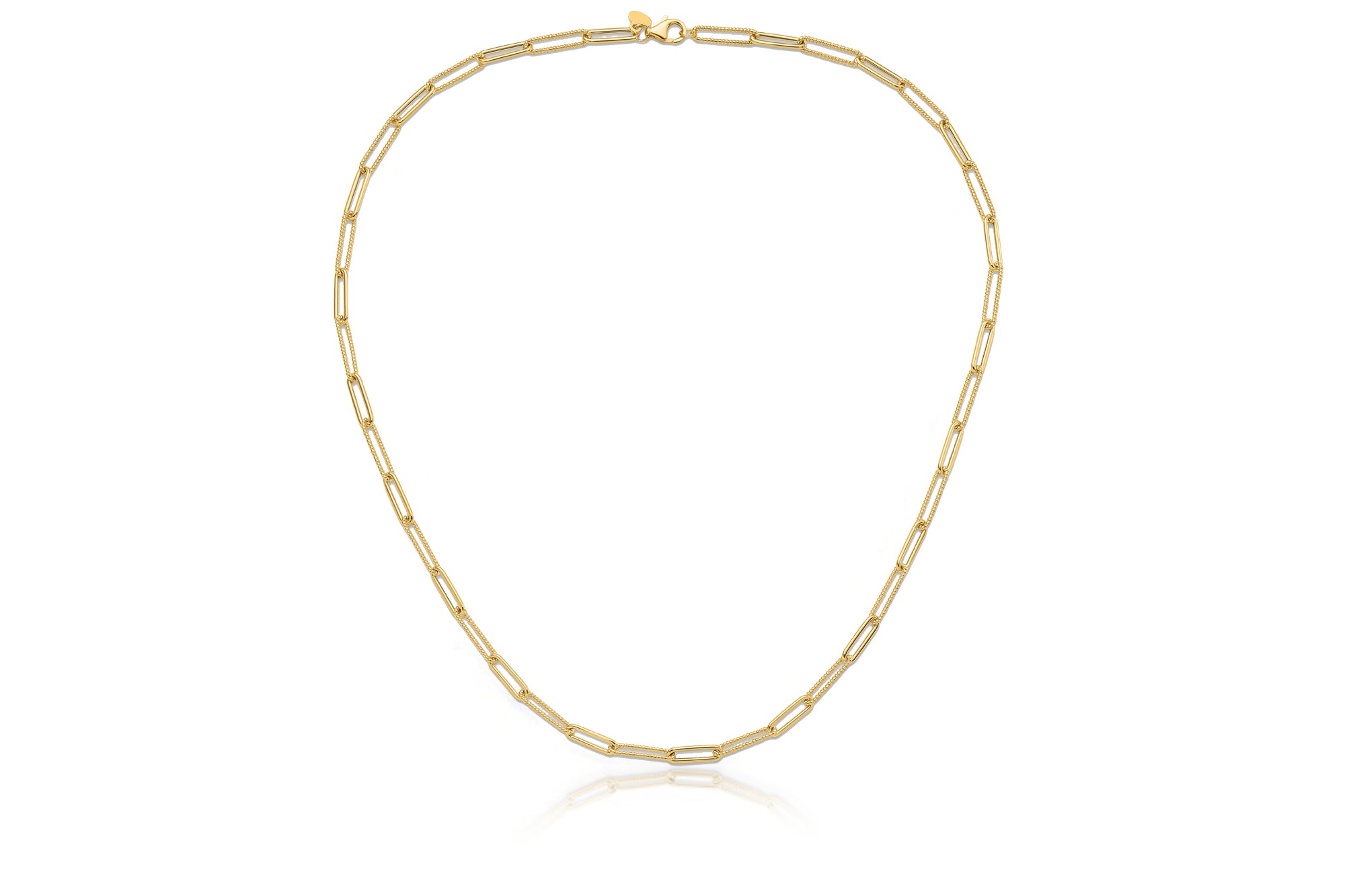 14k Polished And Textured Paperclip Link Chain Necklace