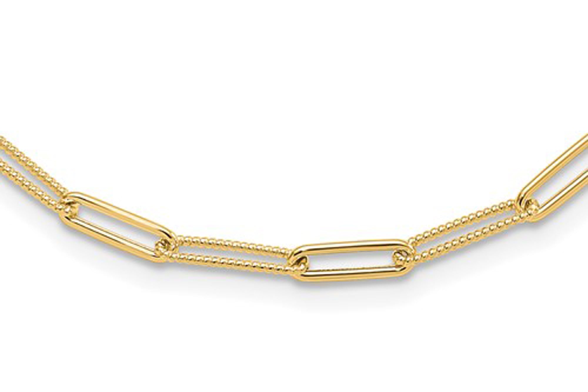 14k Polished And Textured Paperclip Link Chain Necklace