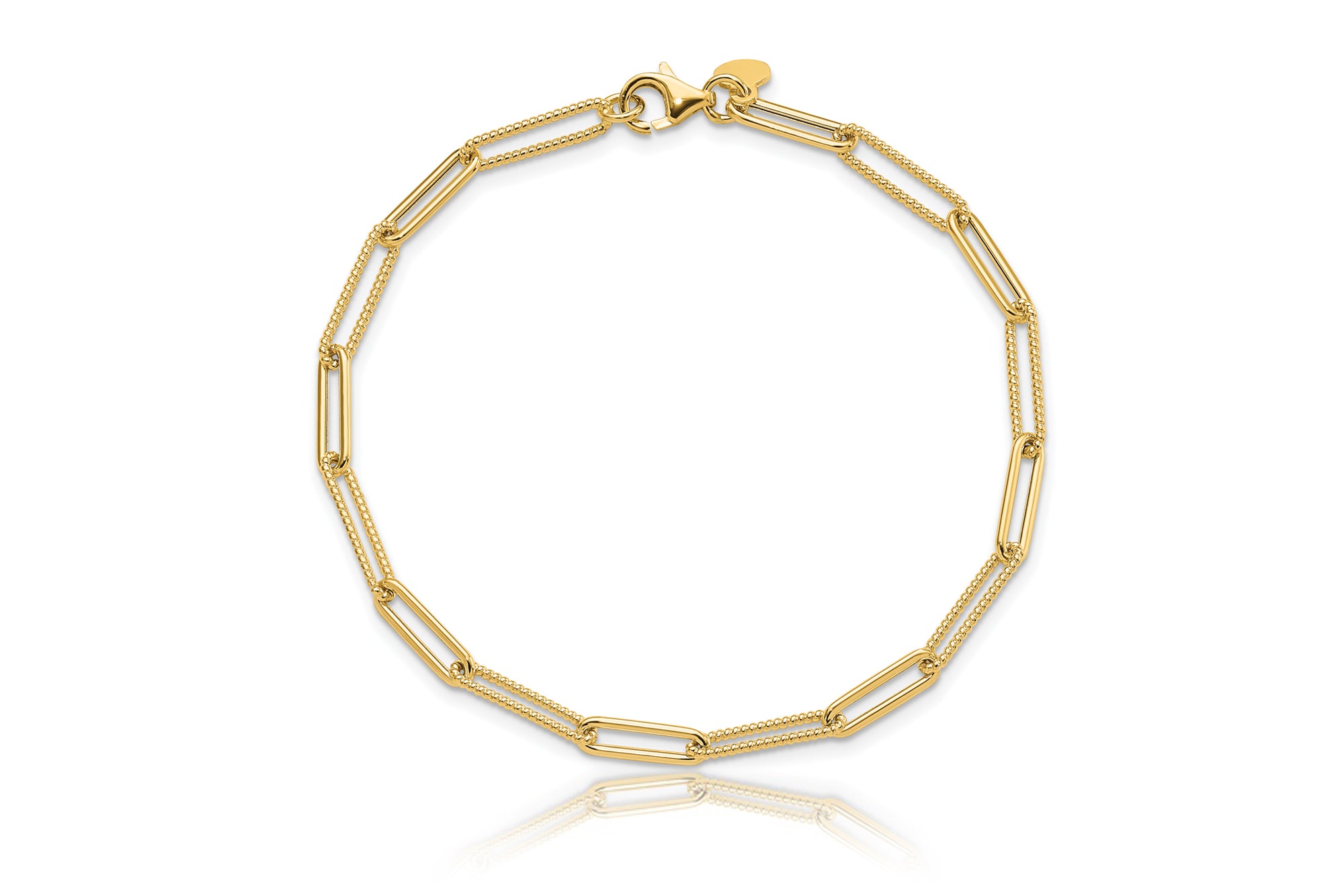14k Polished And Textured Paperclip Link Chain Bracelet