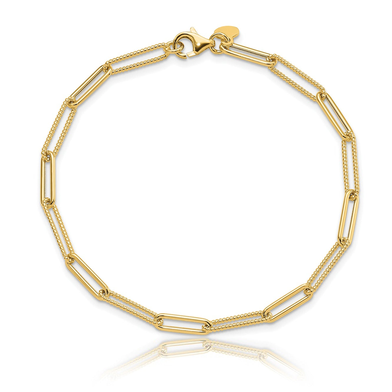 14k Polished And Textured Paperclip Link Chain Bracelet