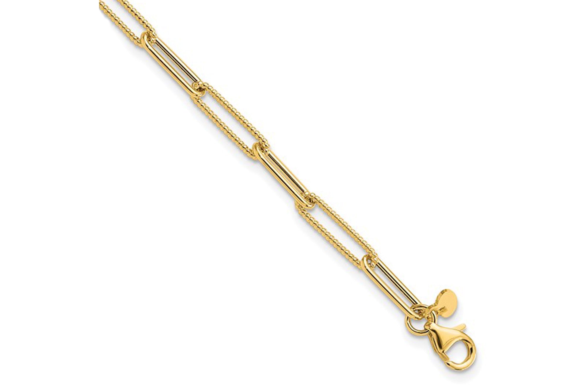 14k Polished And Textured Paperclip Link Chain Bracelet
