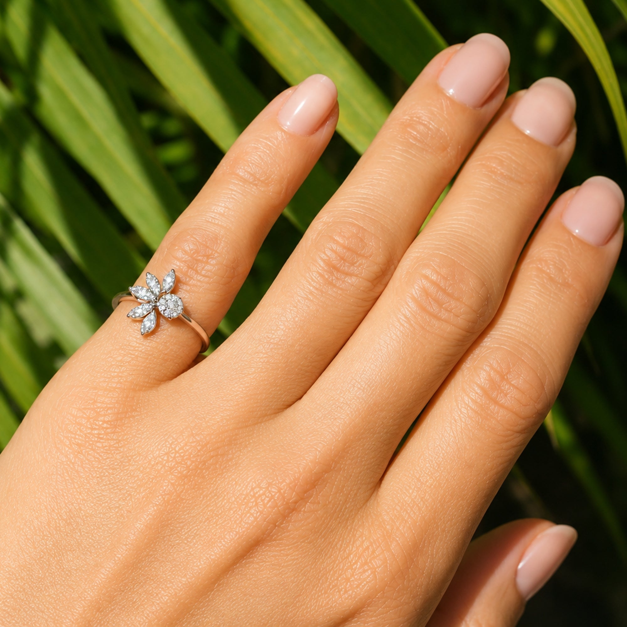 Blossom Leaf Diamond Ring As Pinkie Ring