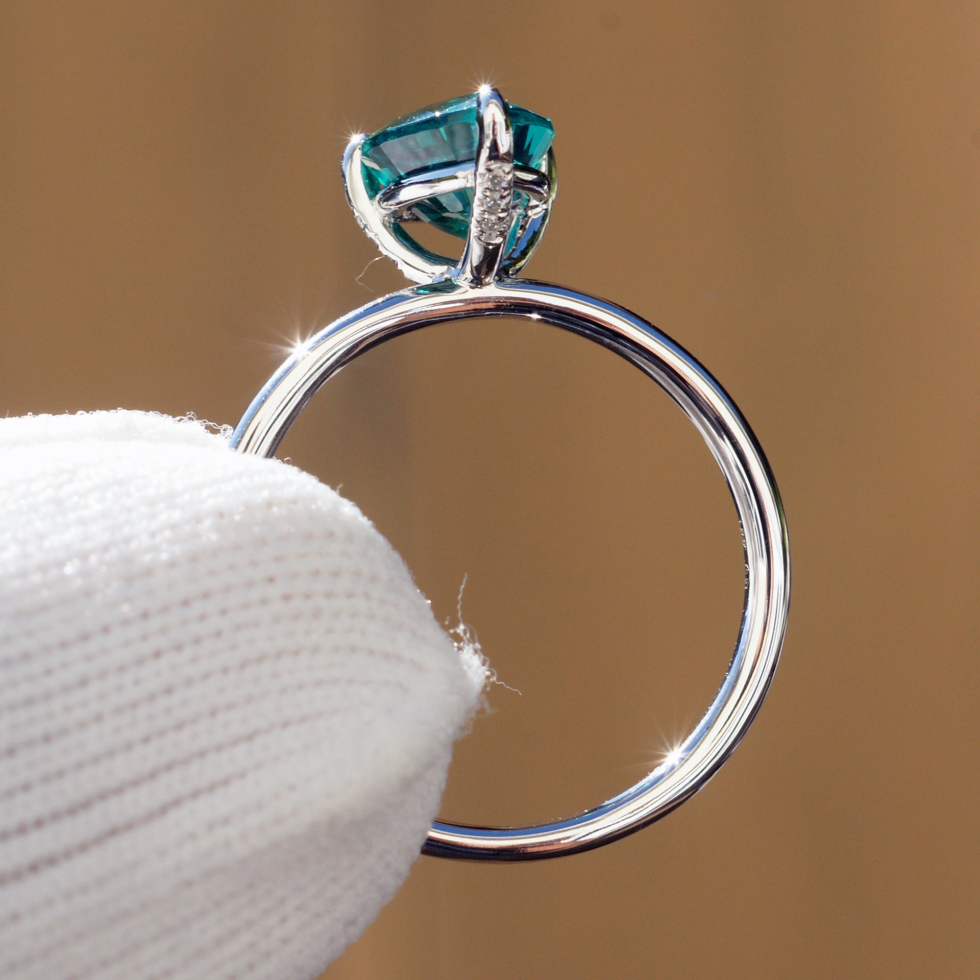 18K White Gold Three-Prong Solitaire Ring with Lab-Grown Emerald & Diamonds - Ava Collection by SamNsue