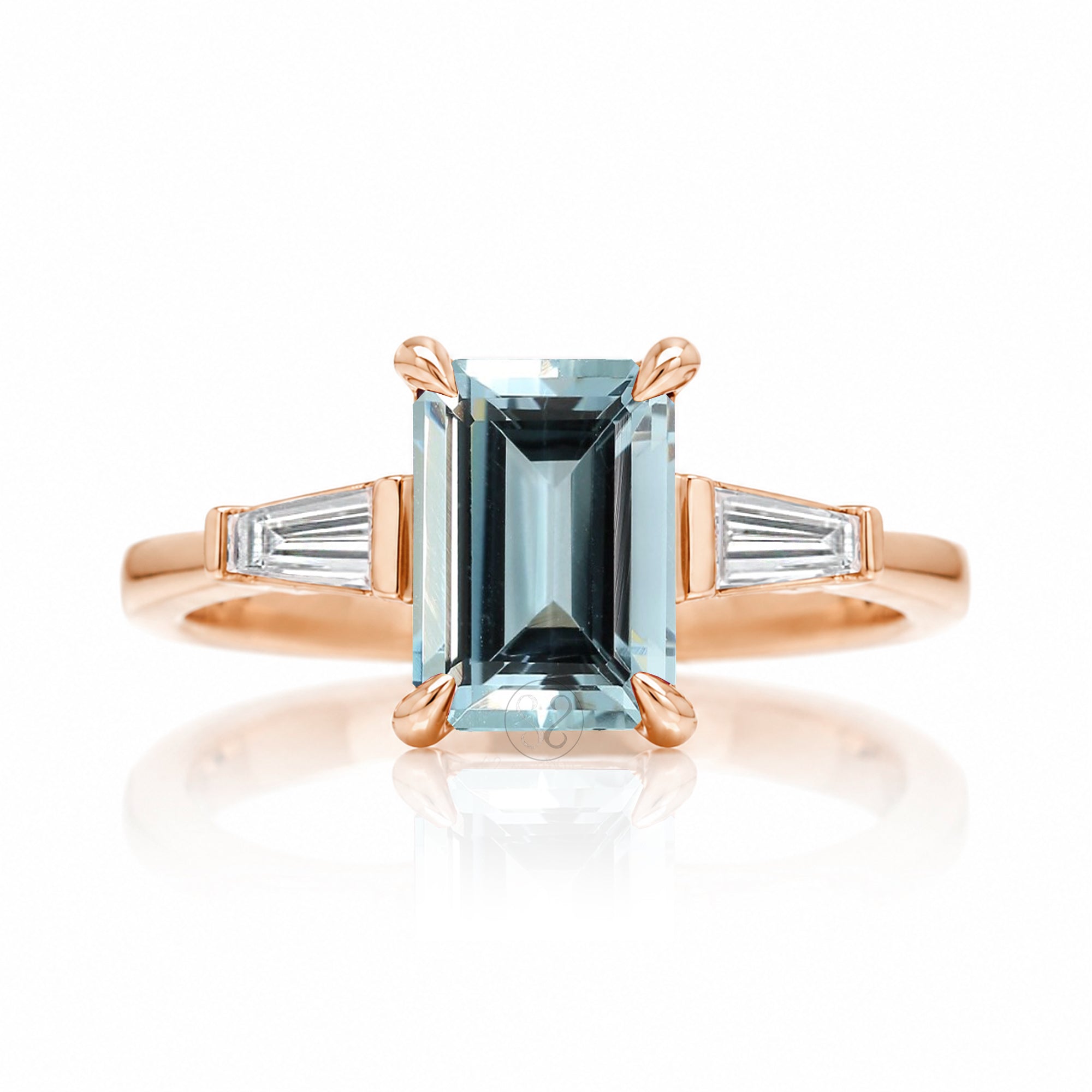 The Alice Emerald Step Cut Aquamarine Ring