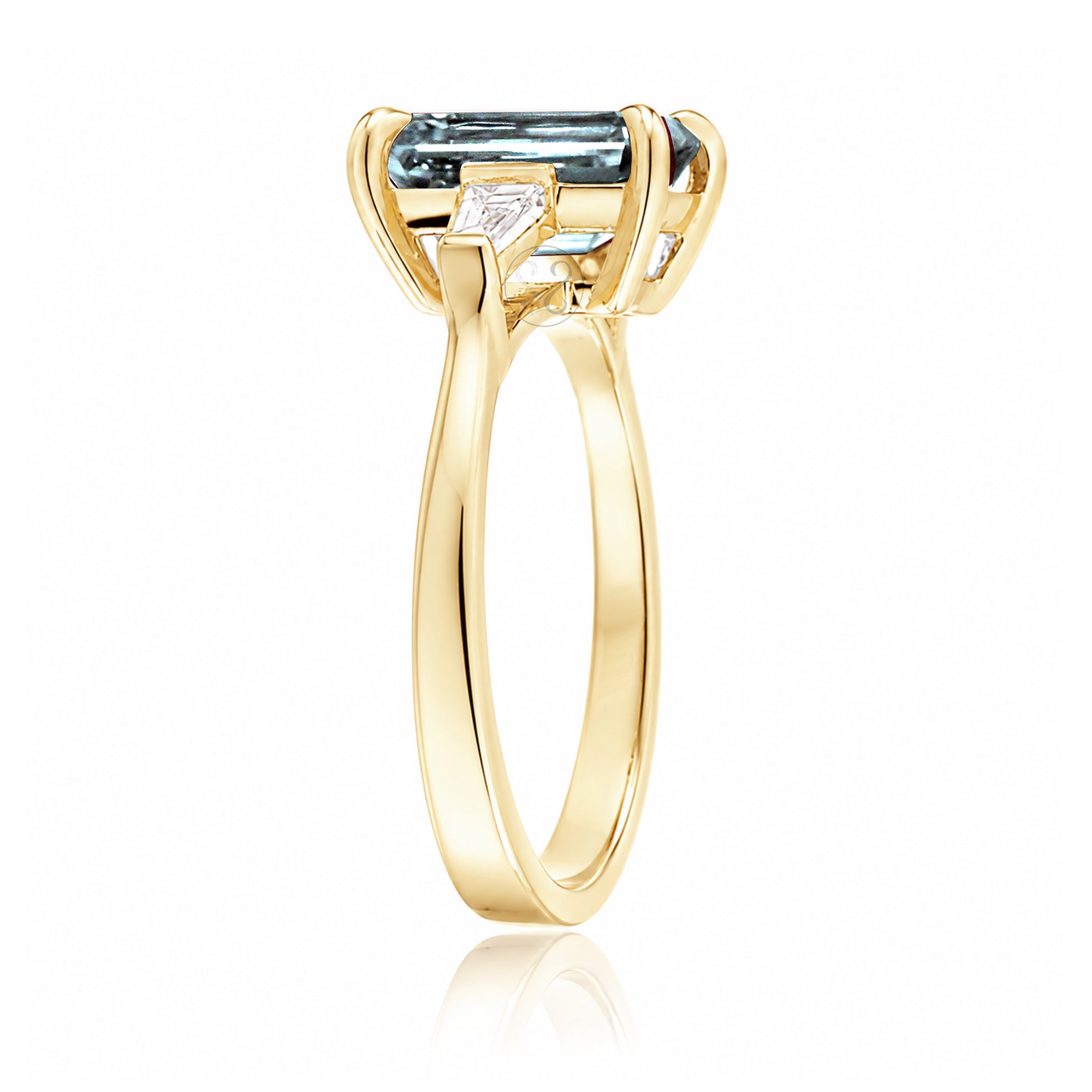 The Alice Emerald Step Cut Aquamarine Ring