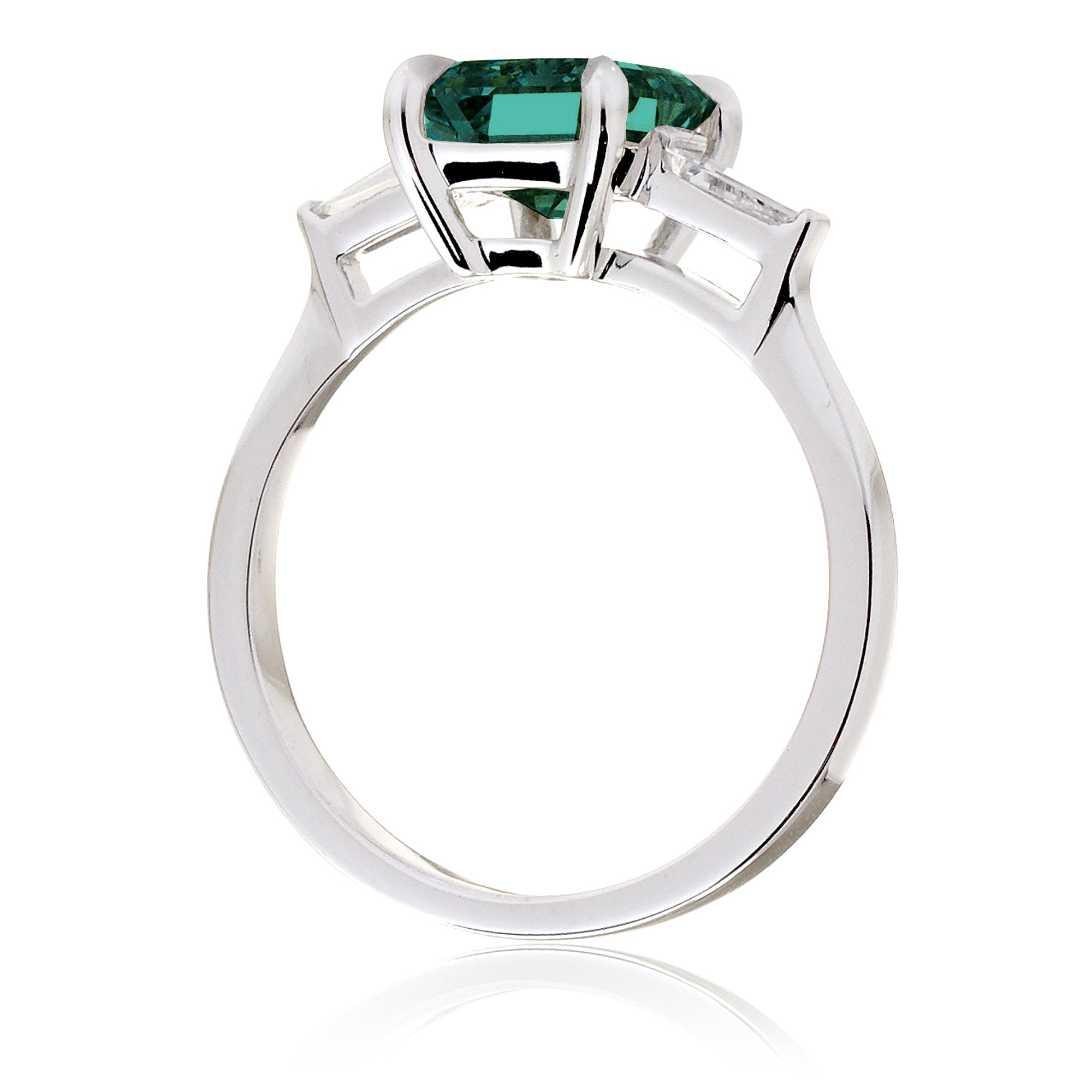 Emerald Step Cut Green Emerald Ring Three Stone Engagement Ring White Gold