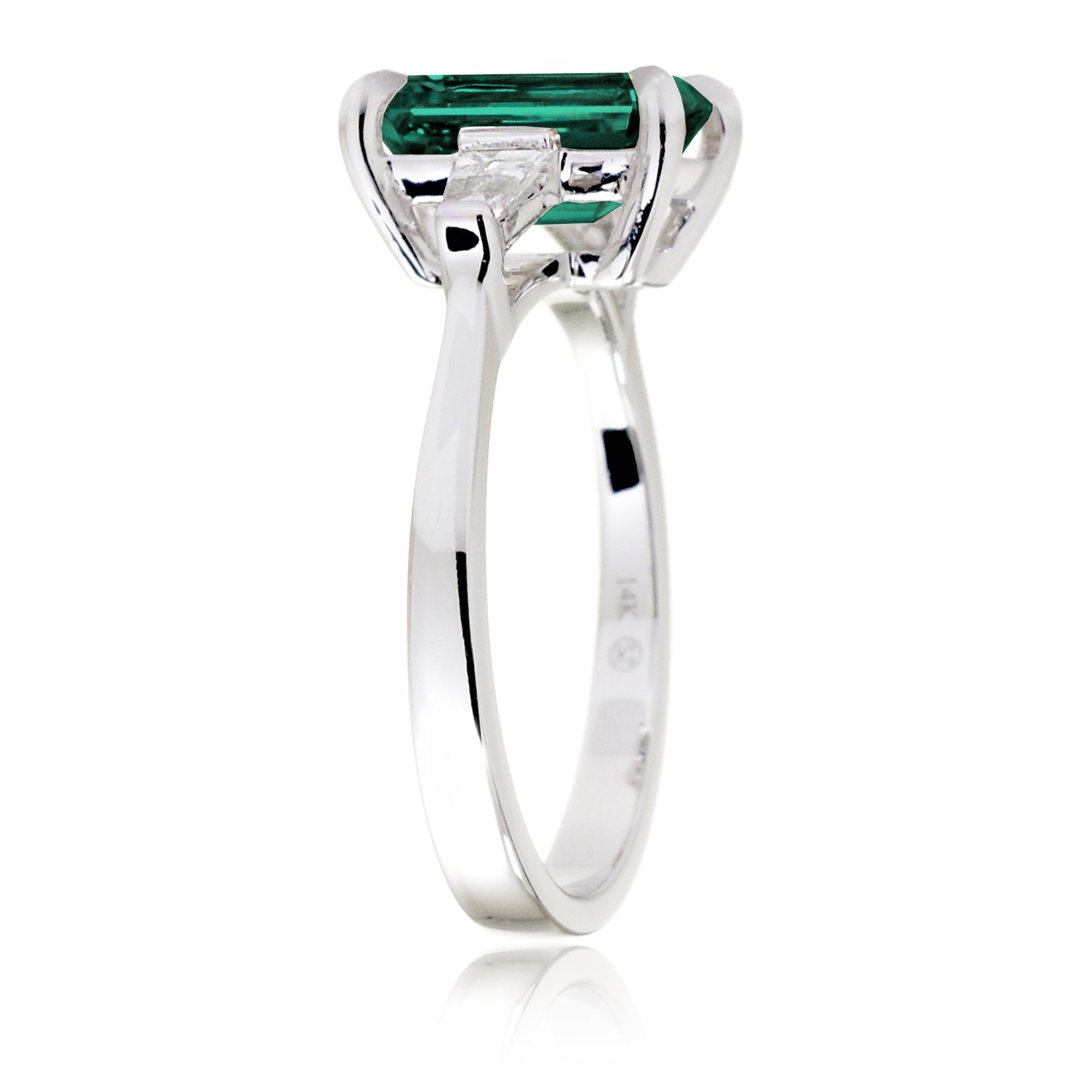 Emerald Step Cut Green Emerald Ring Three Stone Engagement Ring White Gold