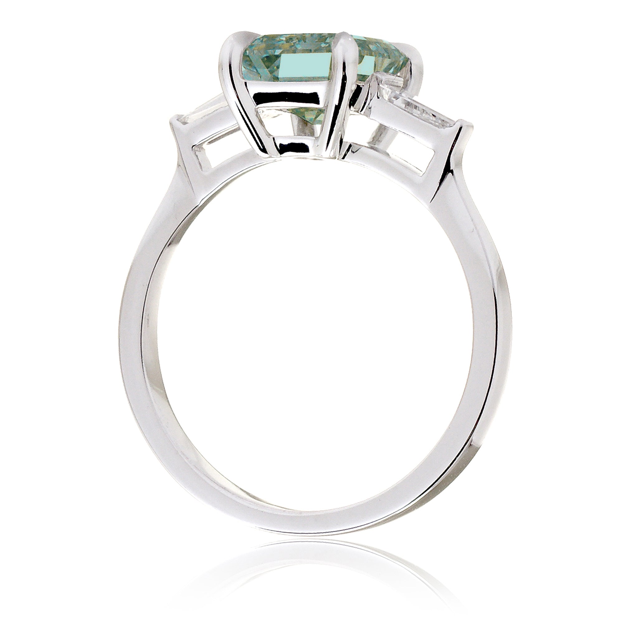 Emerald Step Cut Green Sapphire Three Stone Baguette Ring White Gold