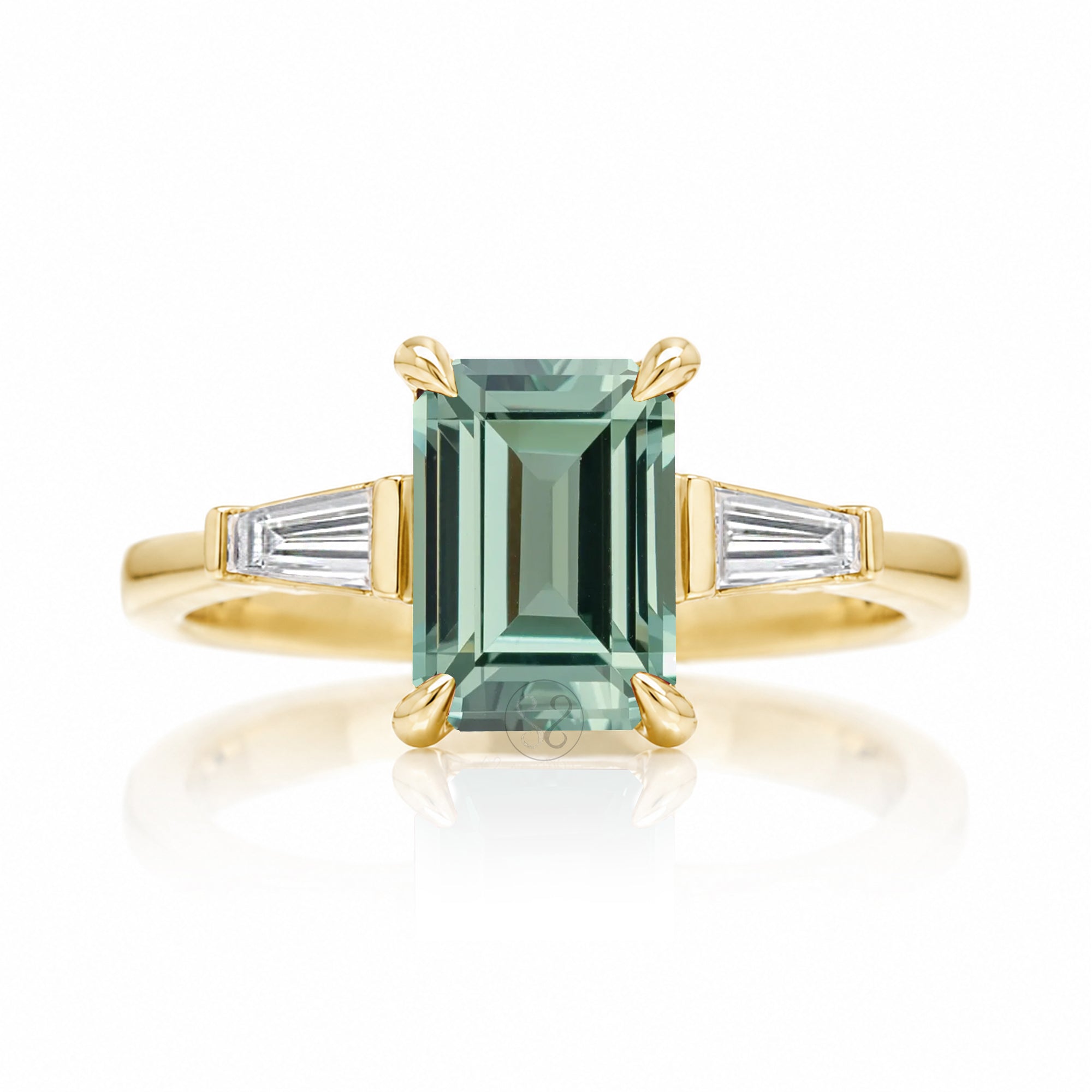 The Alice Step Cut Green Sapphire Ring