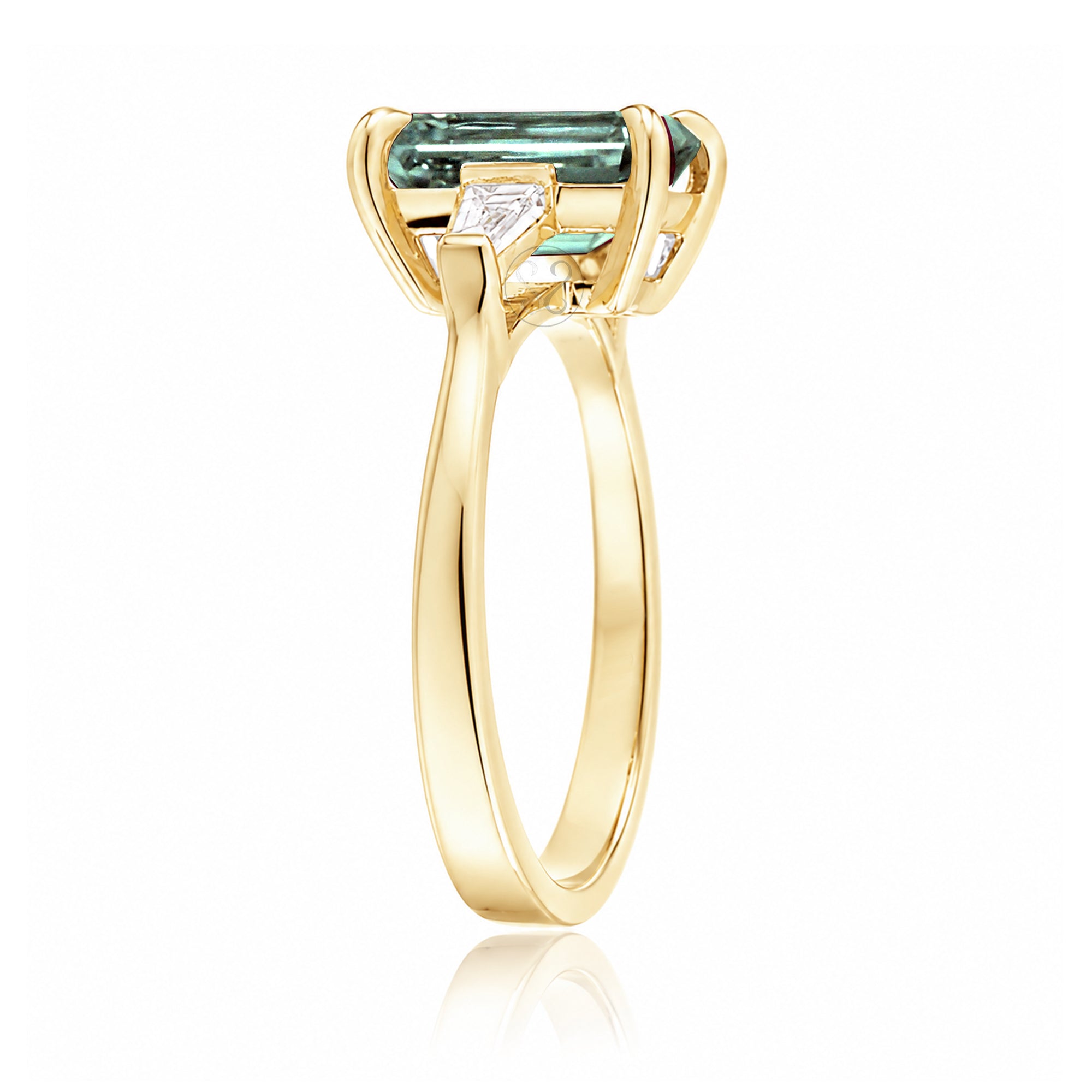 The Alice Step Cut Green Sapphire Ring