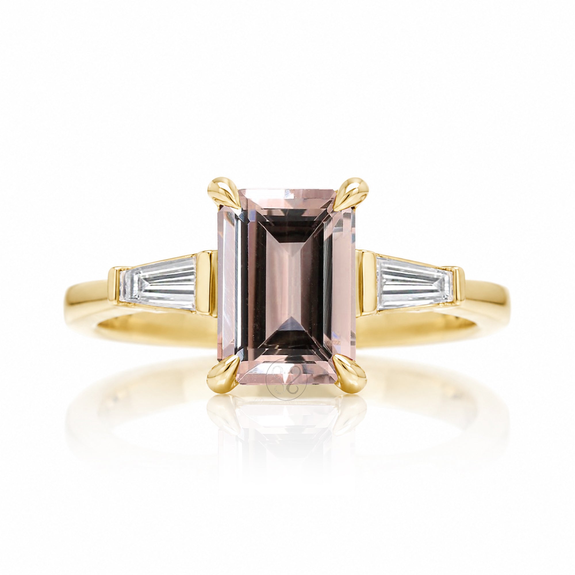 The Alice Emerald Step Cut Morganite Ring