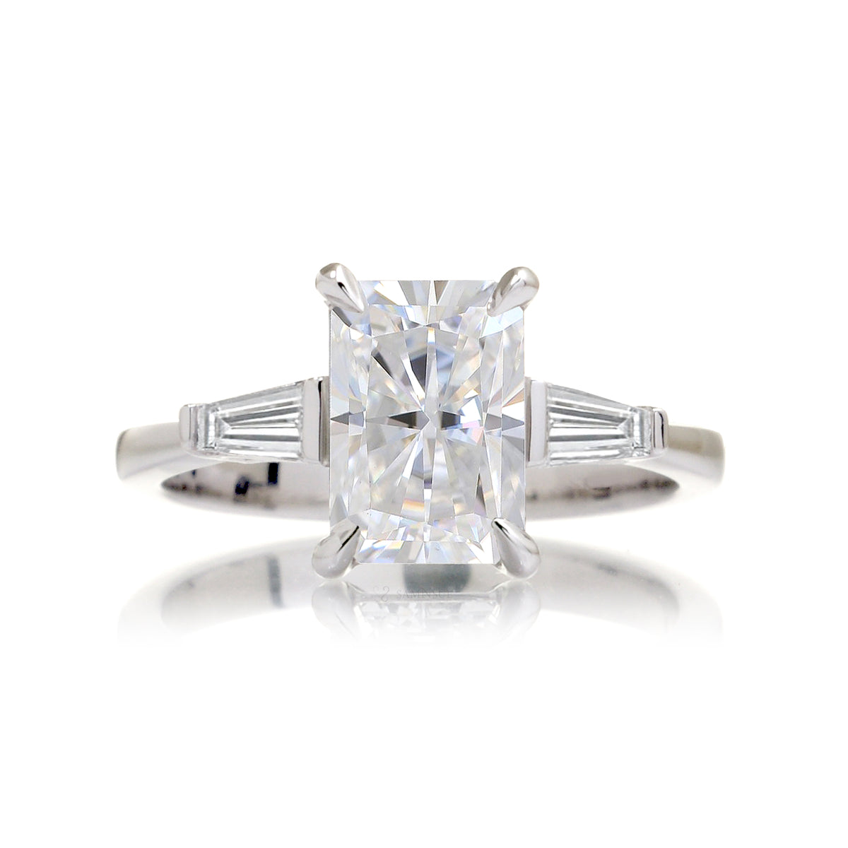 The Alice Radiant Cut Moissanite Three Stone Baguette Ring