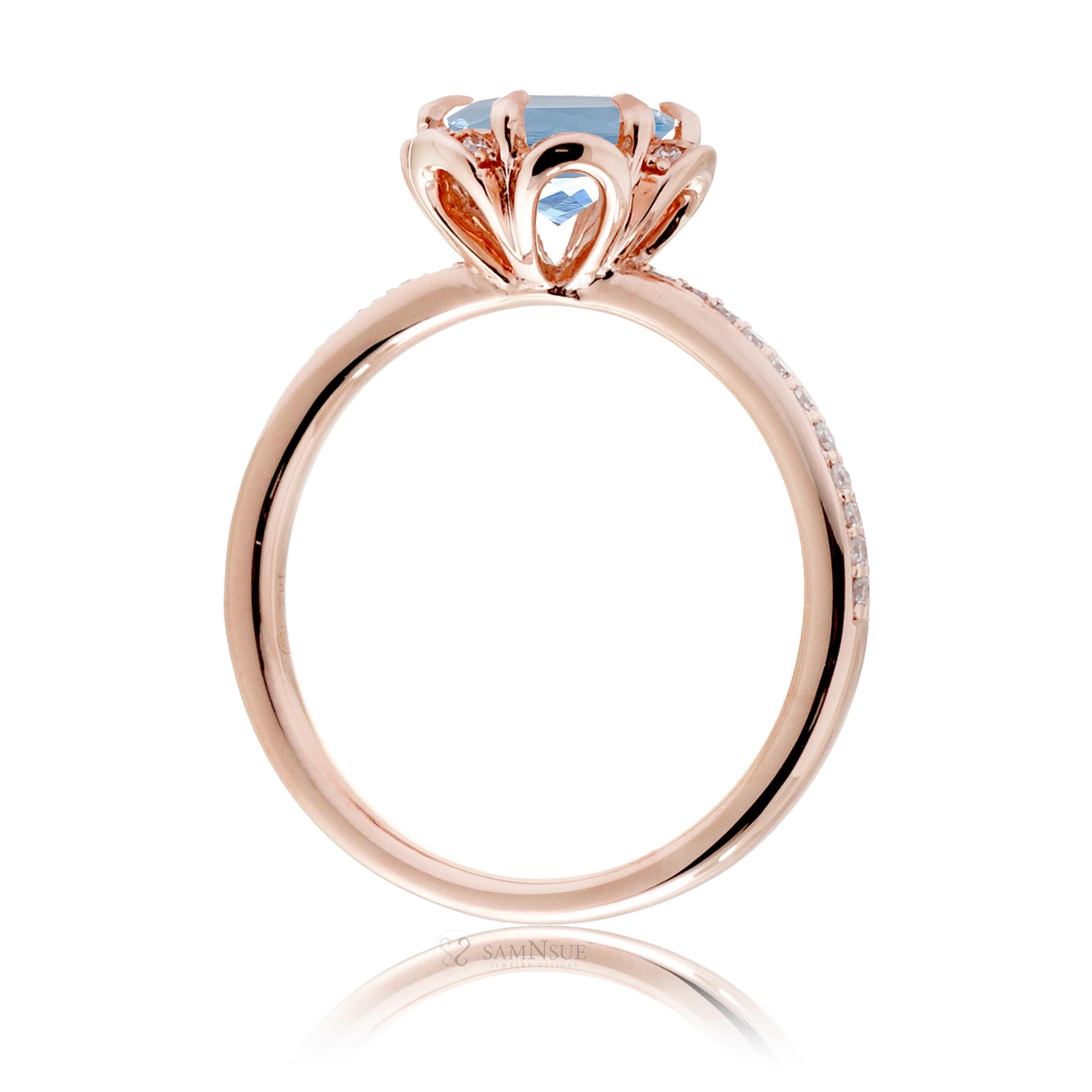 Aquamarine ring March birthstone diamond accent rose gold