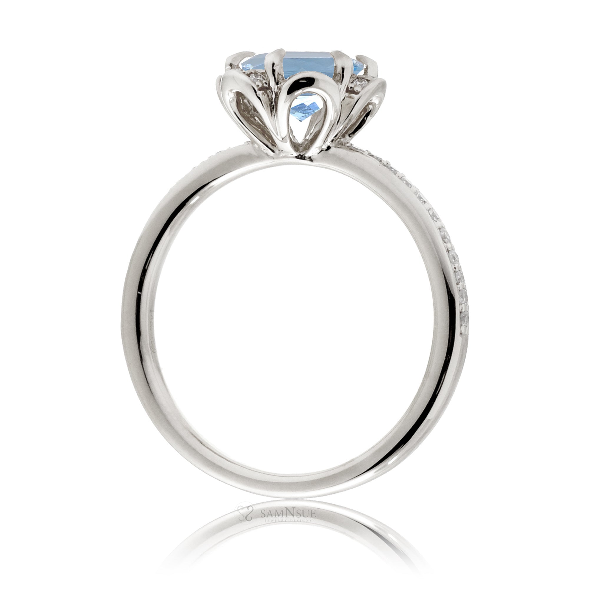 Aquamarine ring March birthstone diamond accent white gold