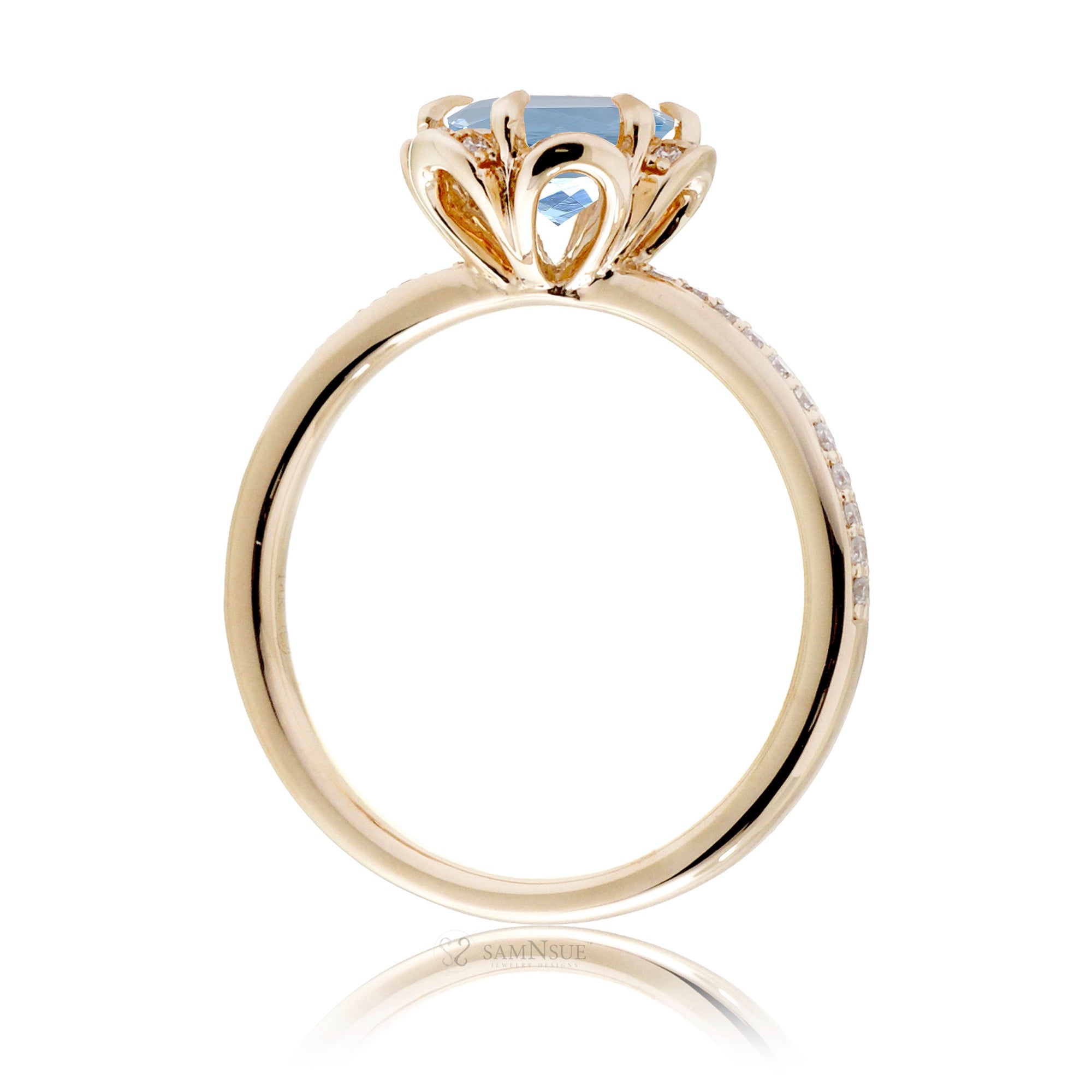 Aquamarine ring March birthstone diamond accent yellow gold