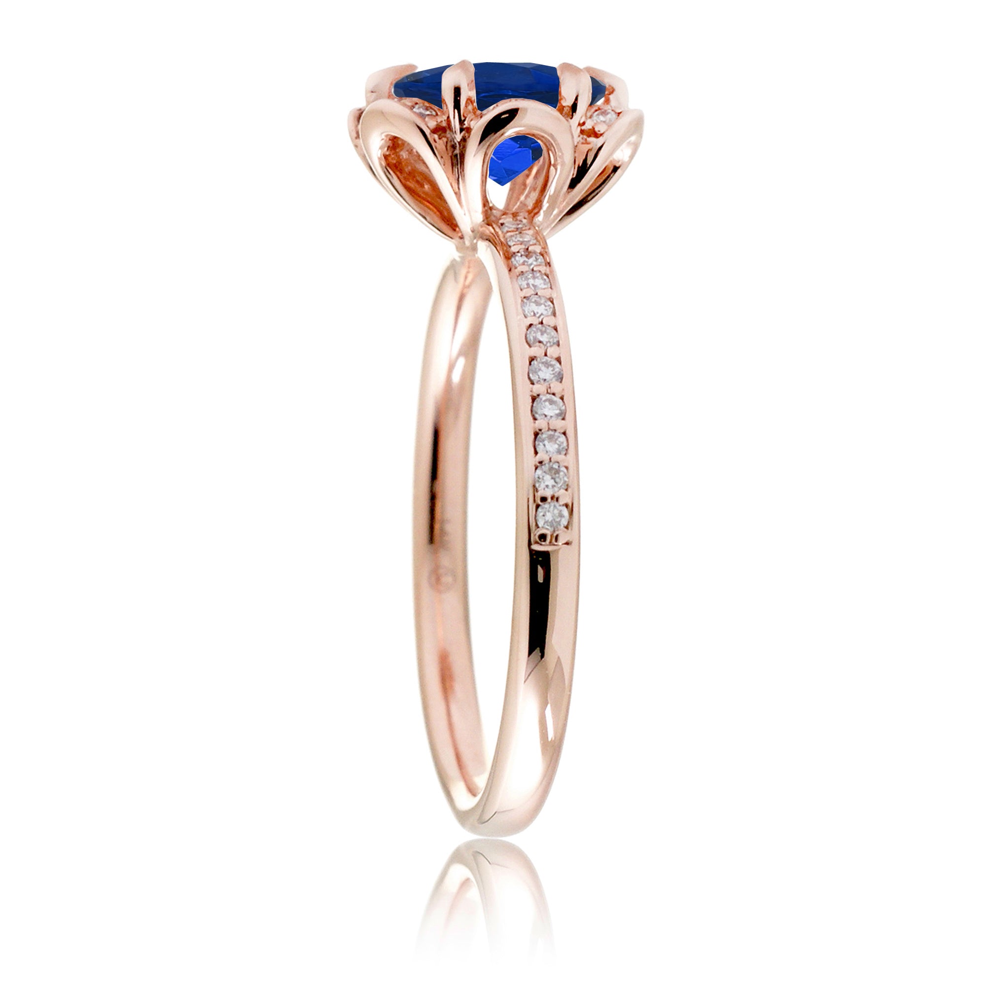 Sapphire ring diamond flower basket engagement ring rose gold