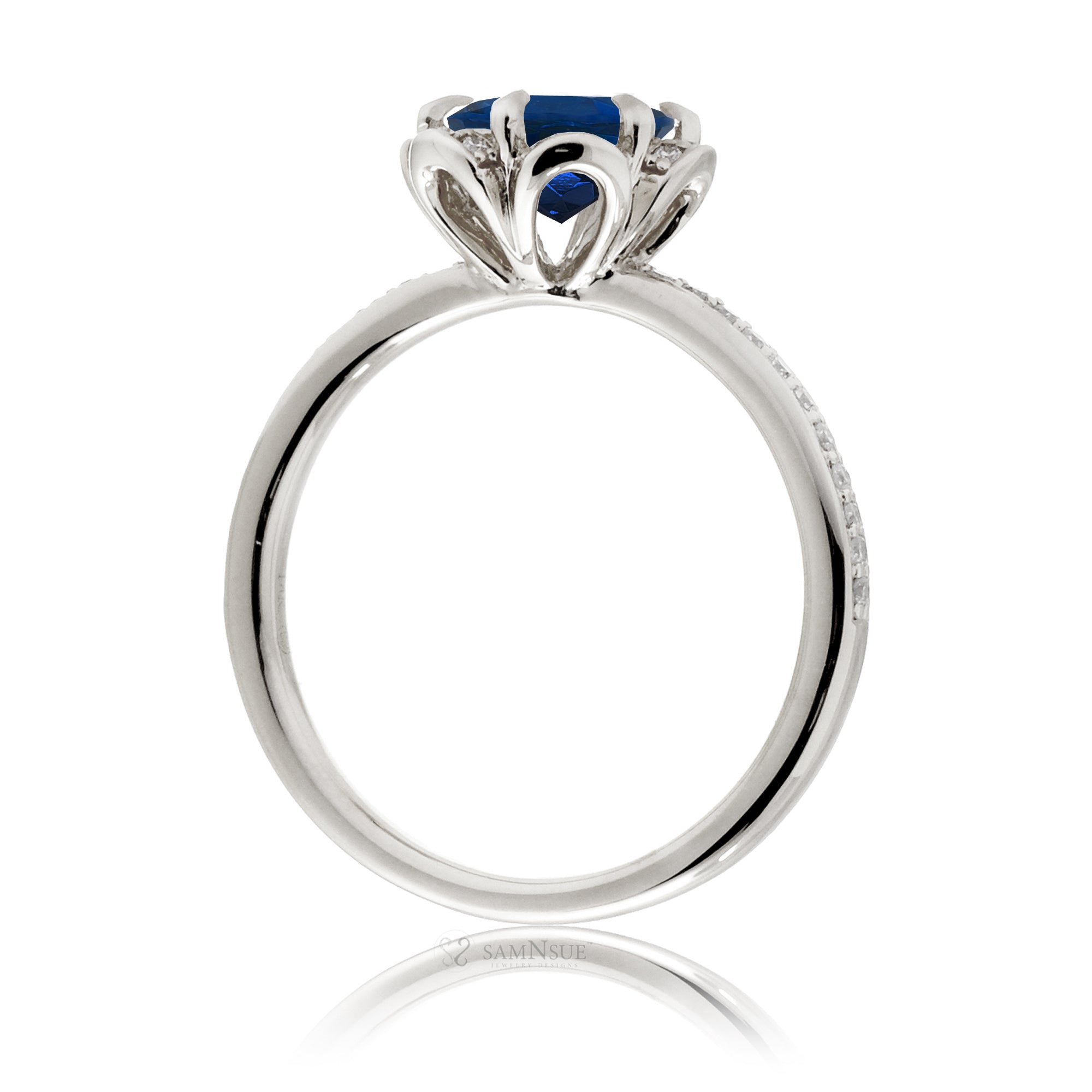 The Anemone round blue sapphire floral design engagement ring