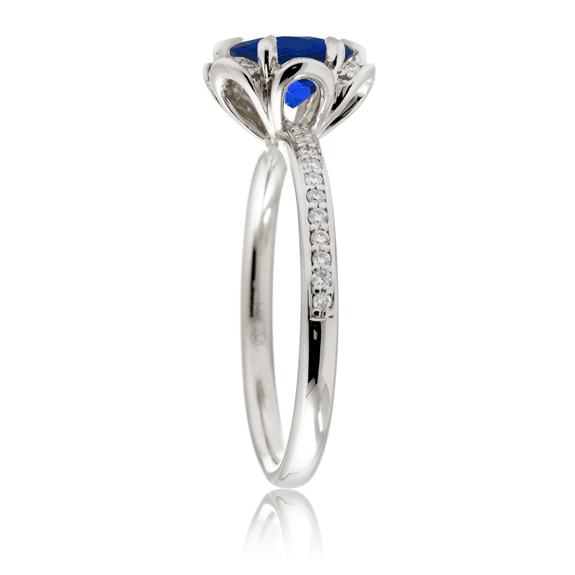 Sapphire ring diamond flower basket engagement ring white gold