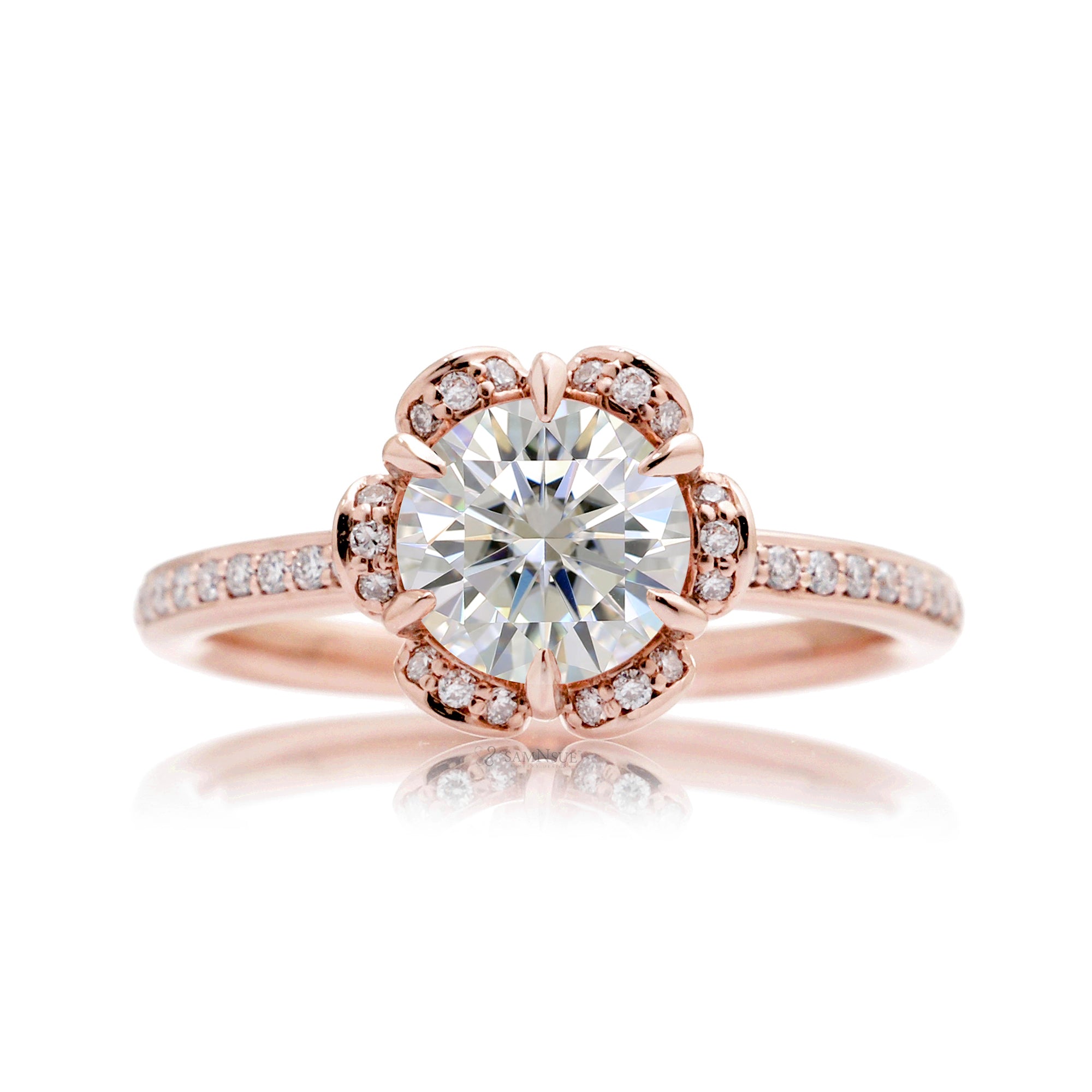 Flower design diamond engagement ring rose gold