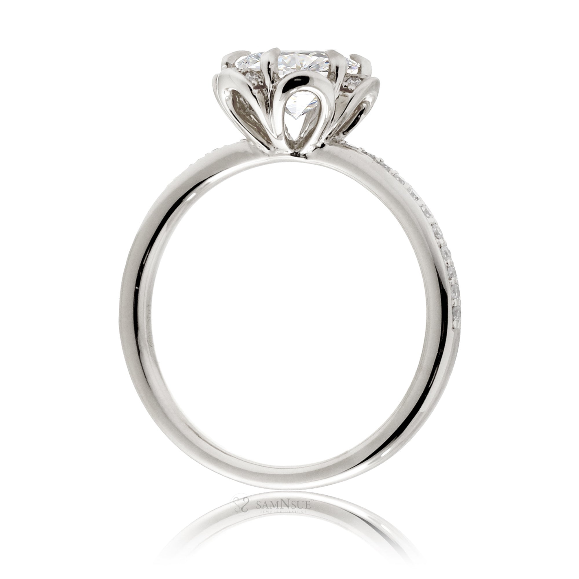 Flower design diamond engagement ring white gold