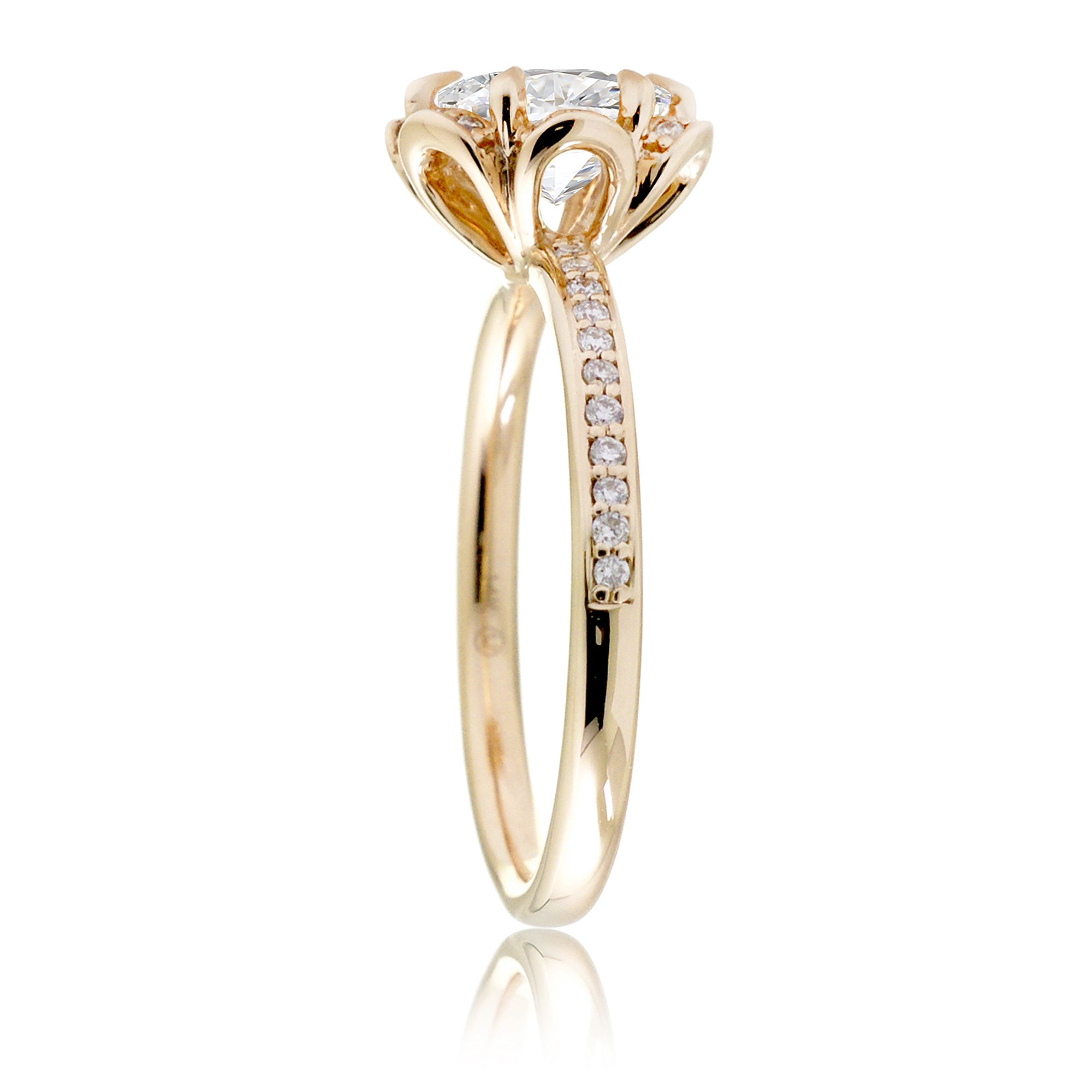 Flower design diamond engagement ring yellow gold