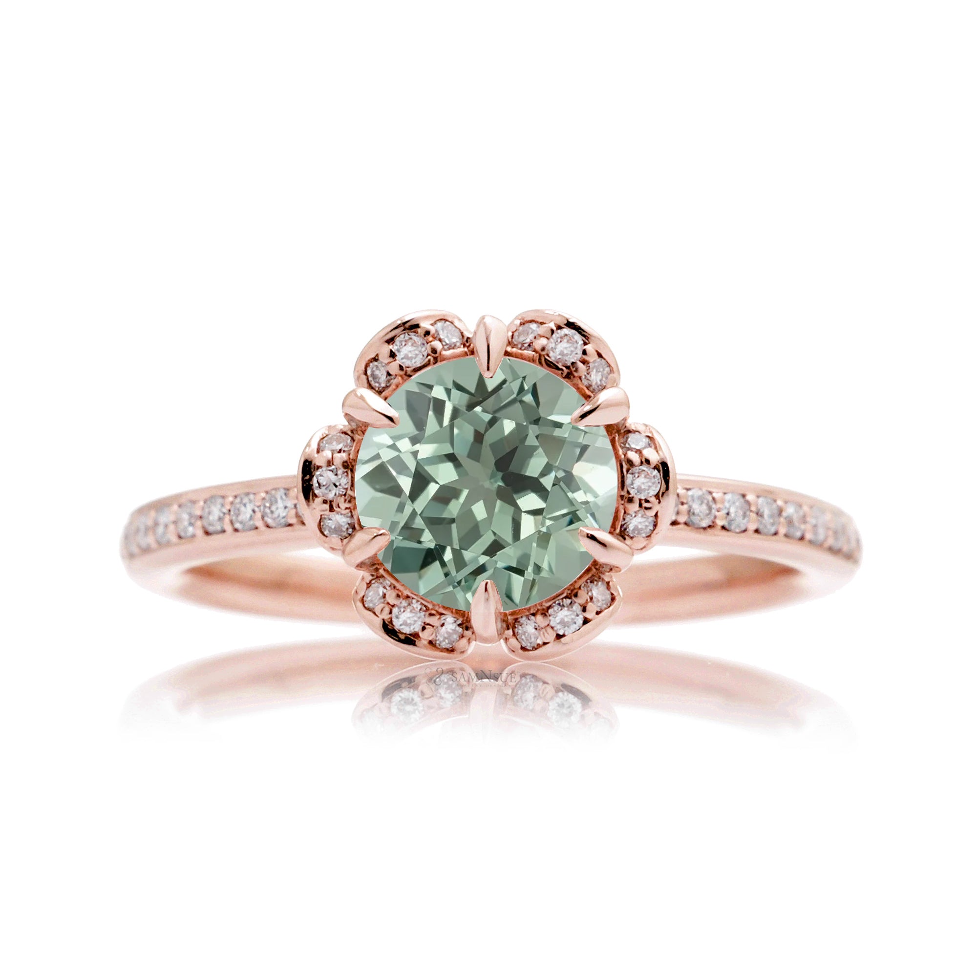 The Anemone Round Green Sapphire Ring (Lab Grown)