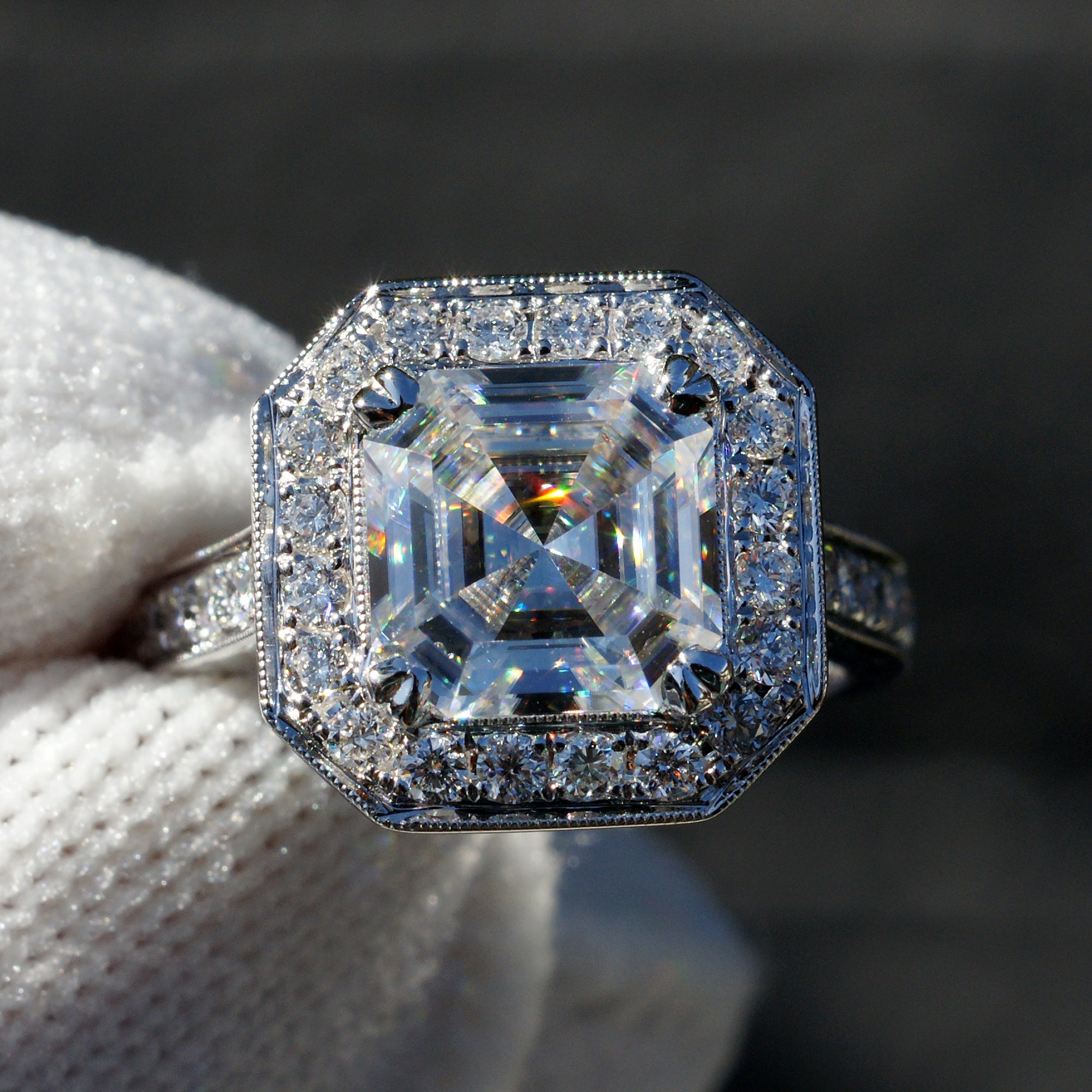 The Aretha Asscher Moissanite Diamond Wedding Set