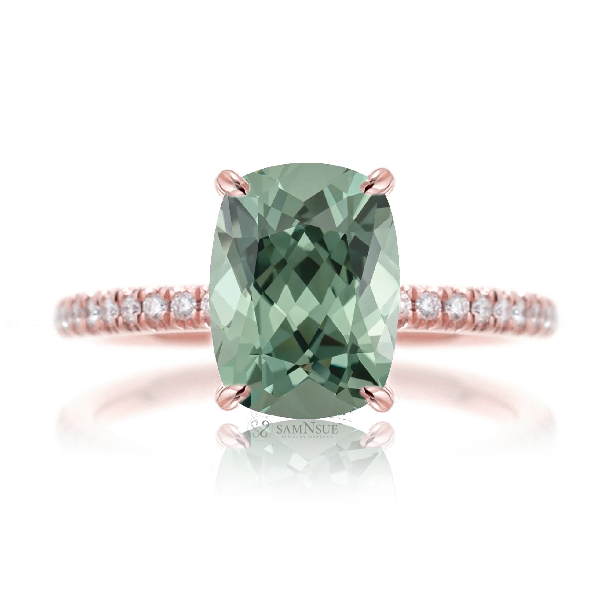 The Ava Cushion Cut Green Sapphire Ring