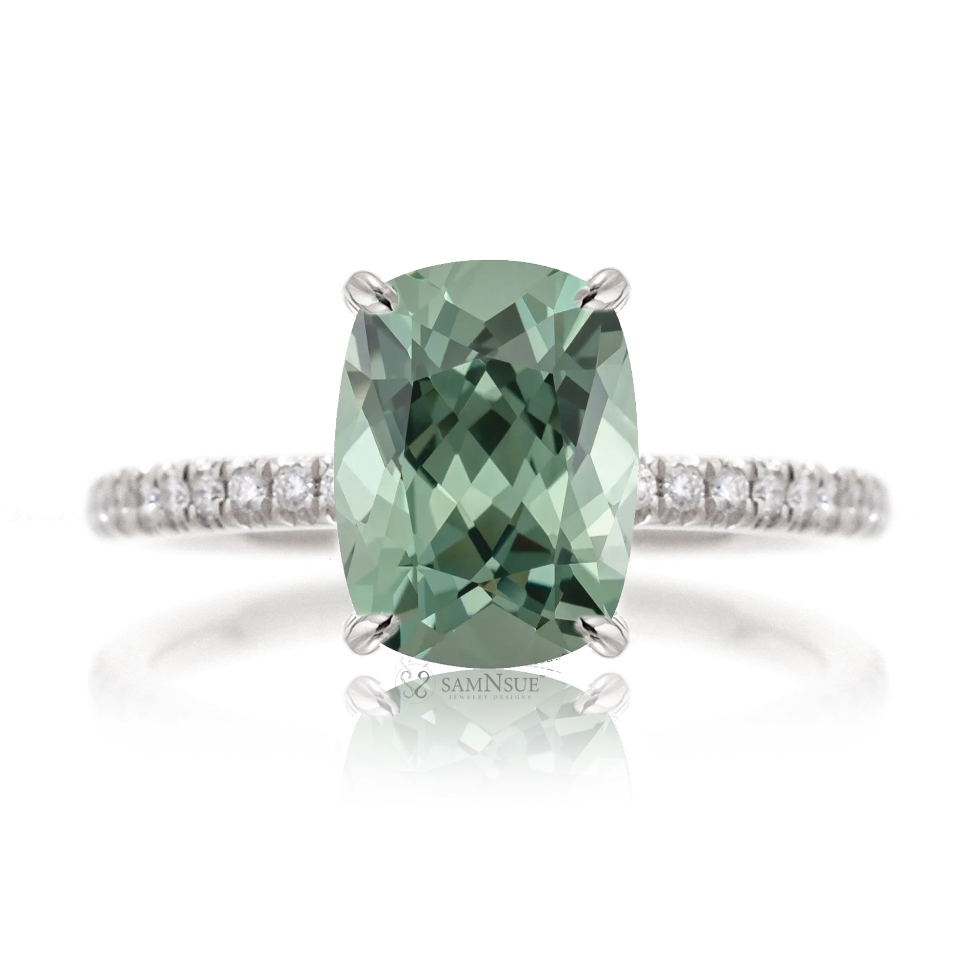 The Ava Cushion Cut Green Sapphire Ring
