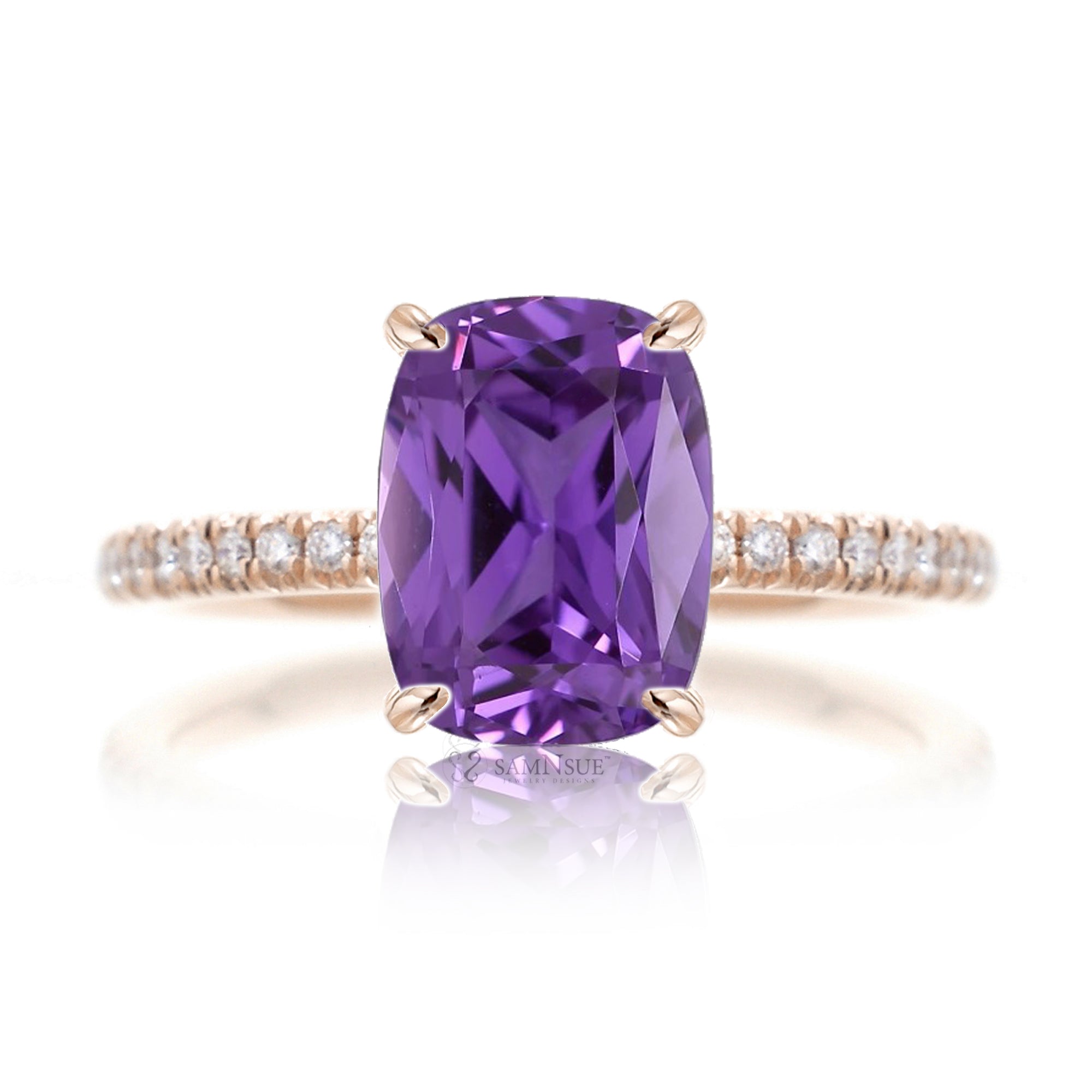 The Ava Cushion Cut Purple Sapphire Ring (Amethyst)