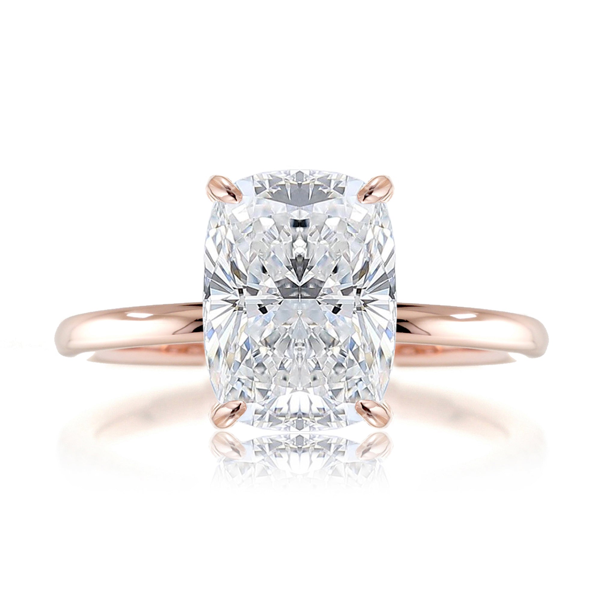 Cushion cut lab-grown diamond engagement ring rose gold - The Ava solid band