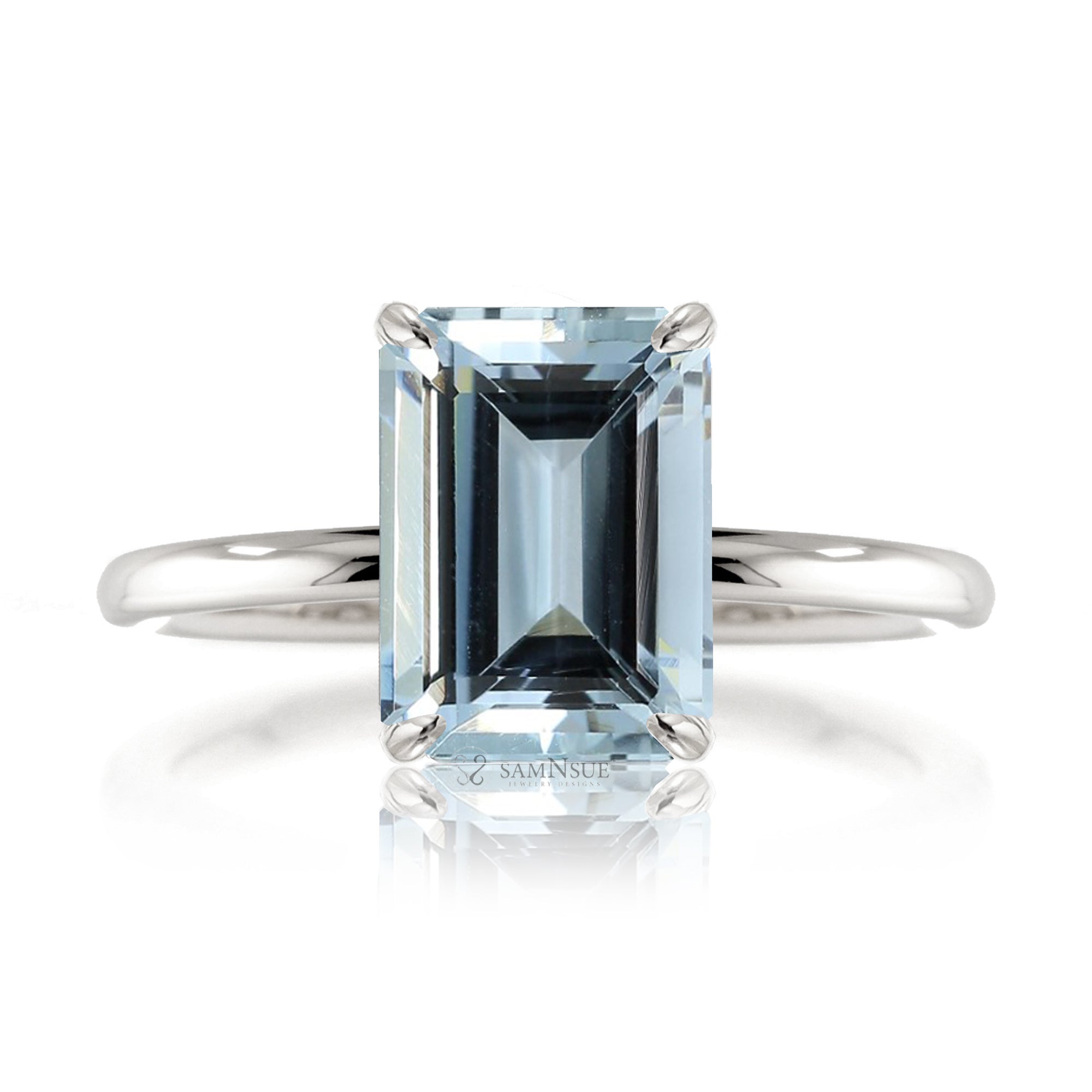 The Ava Emerald Cut Aquamarine Ring