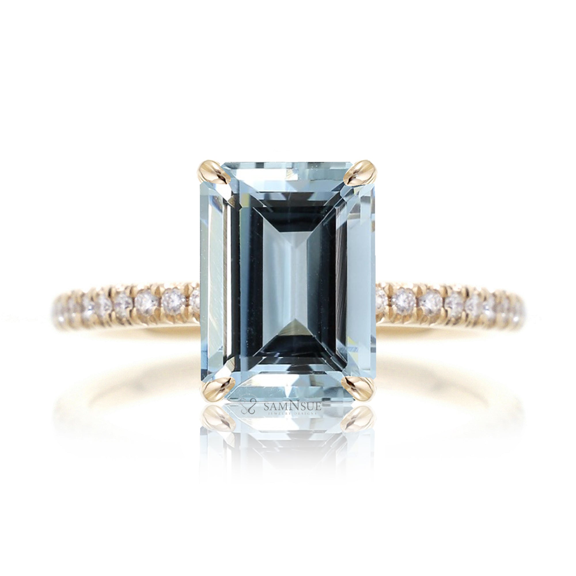 The Ava Emerald Cut Aquamarine Ring