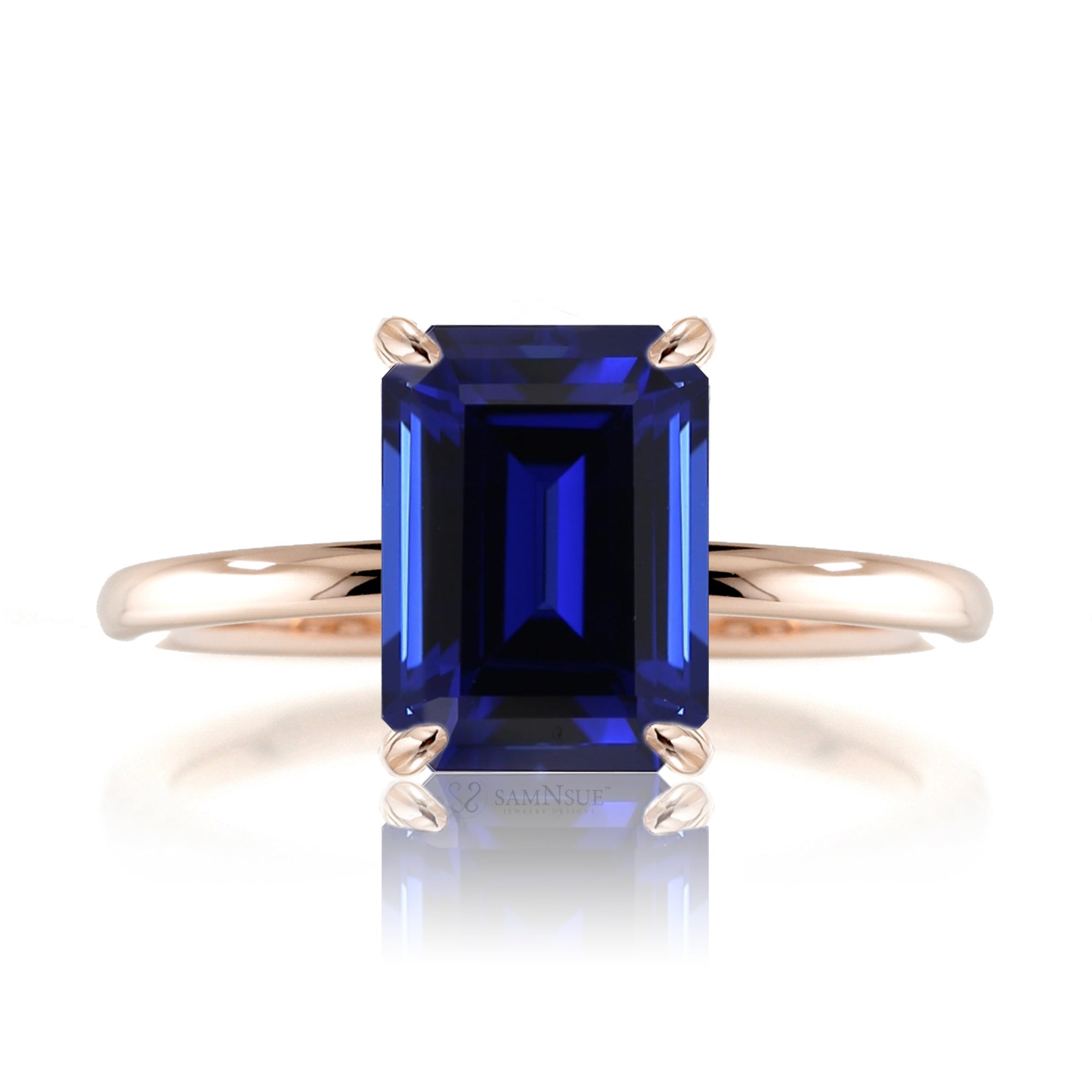 Emerald cut blue sapphire solid engagement ring rose gold - the Ava