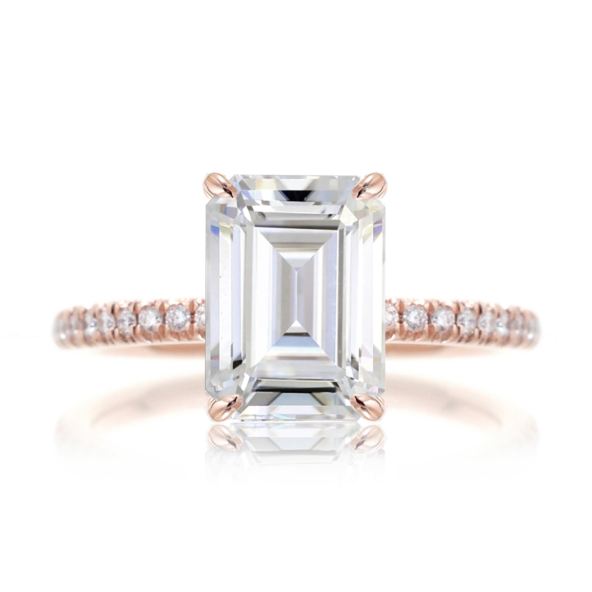 Emerald cut moissanite diamond band engagement ring rose gold - The Ava