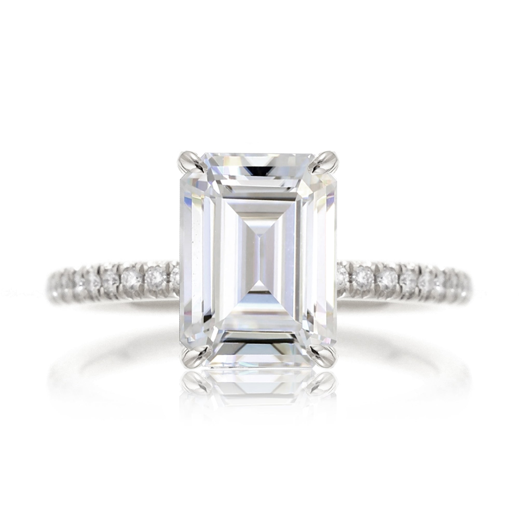 Emerald cut moissanite diamond band engagement ring white gold - The Ava