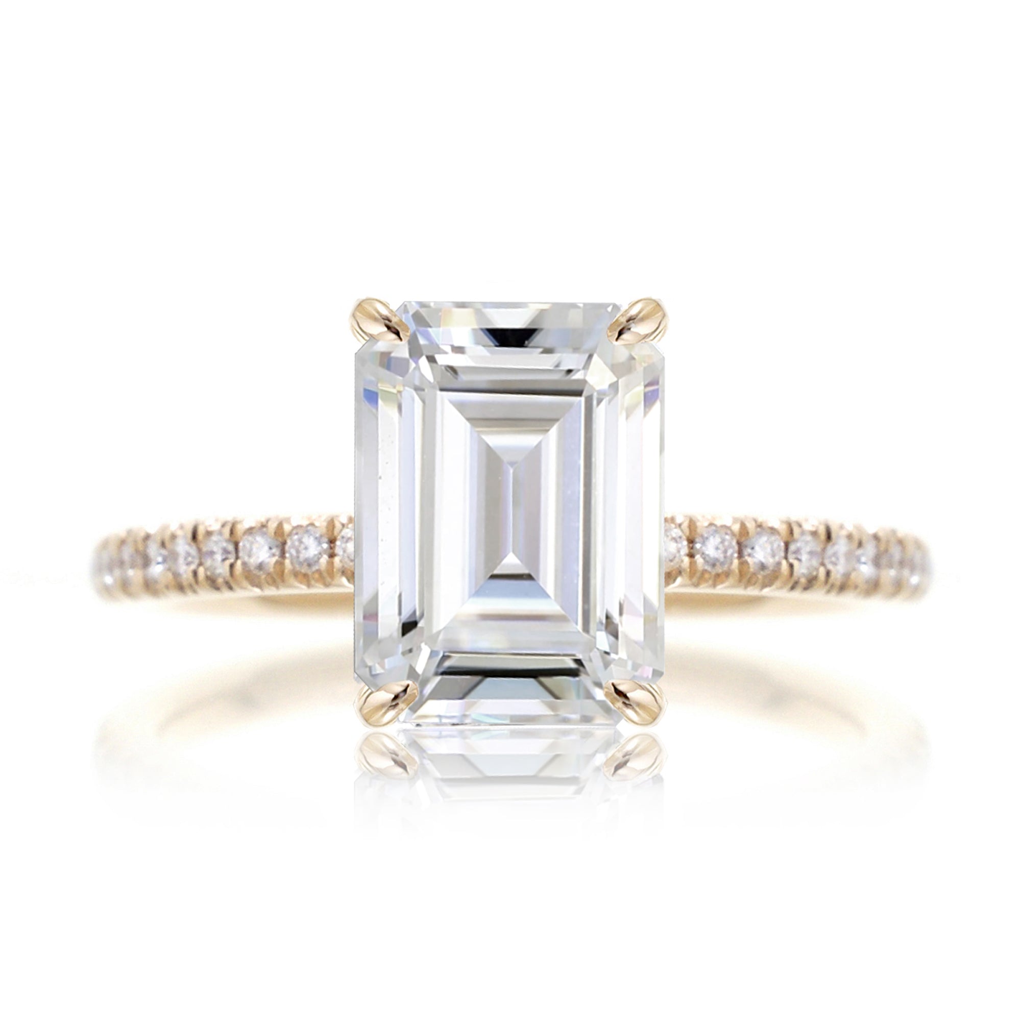 Emerald cut moissanite diamond band engagement ring yellow gold - The Ava