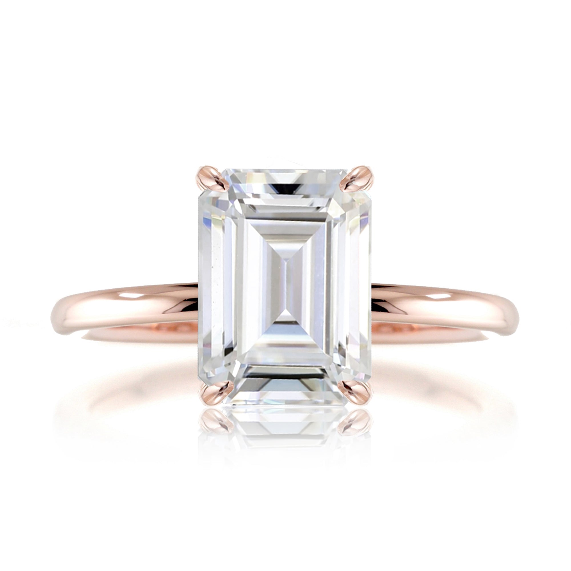 Emerald cut moissanite solid band engagement ring rose gold - The Ava